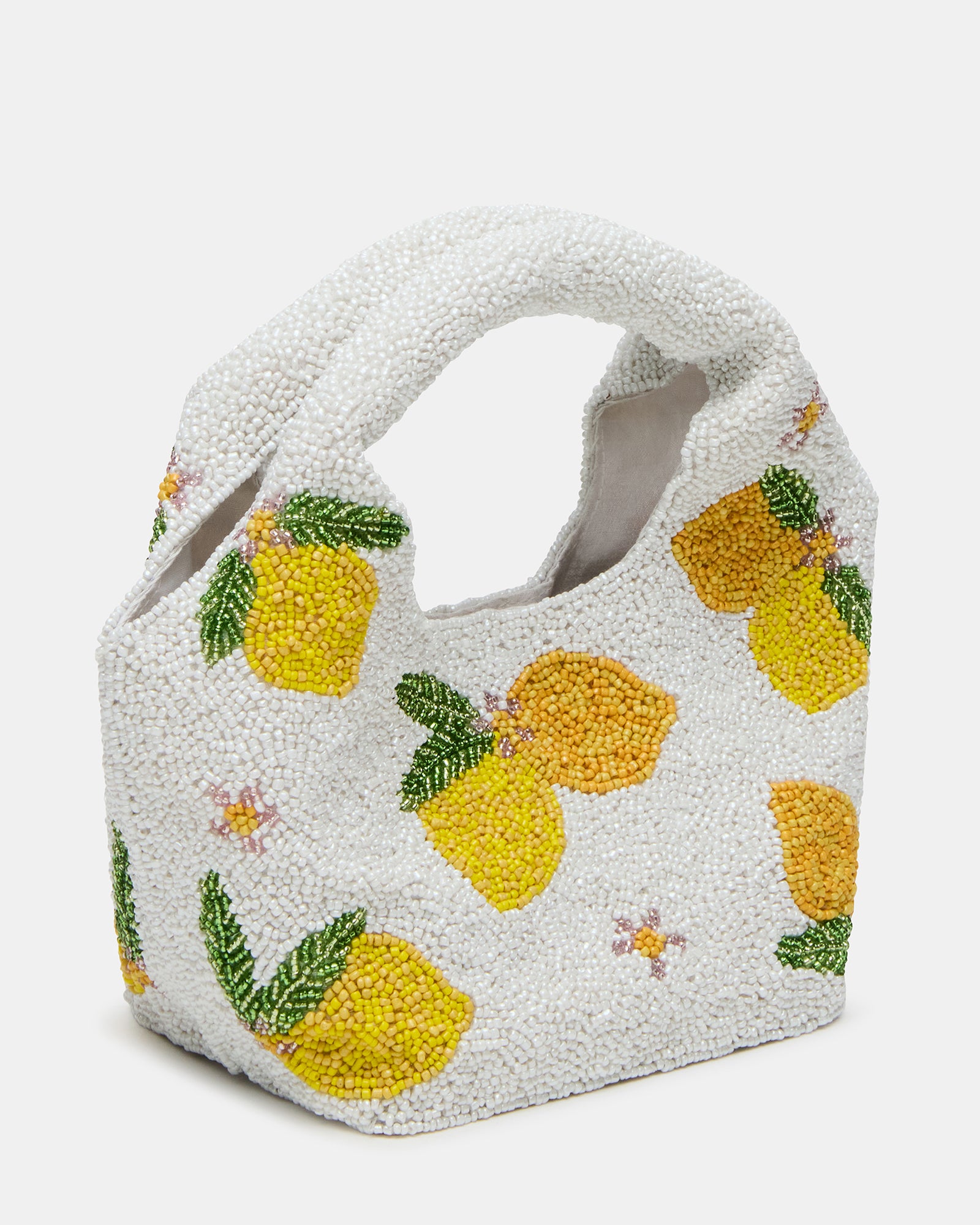 Front view of Kinsley lemon beaded bag showcasing intricate beadwork.