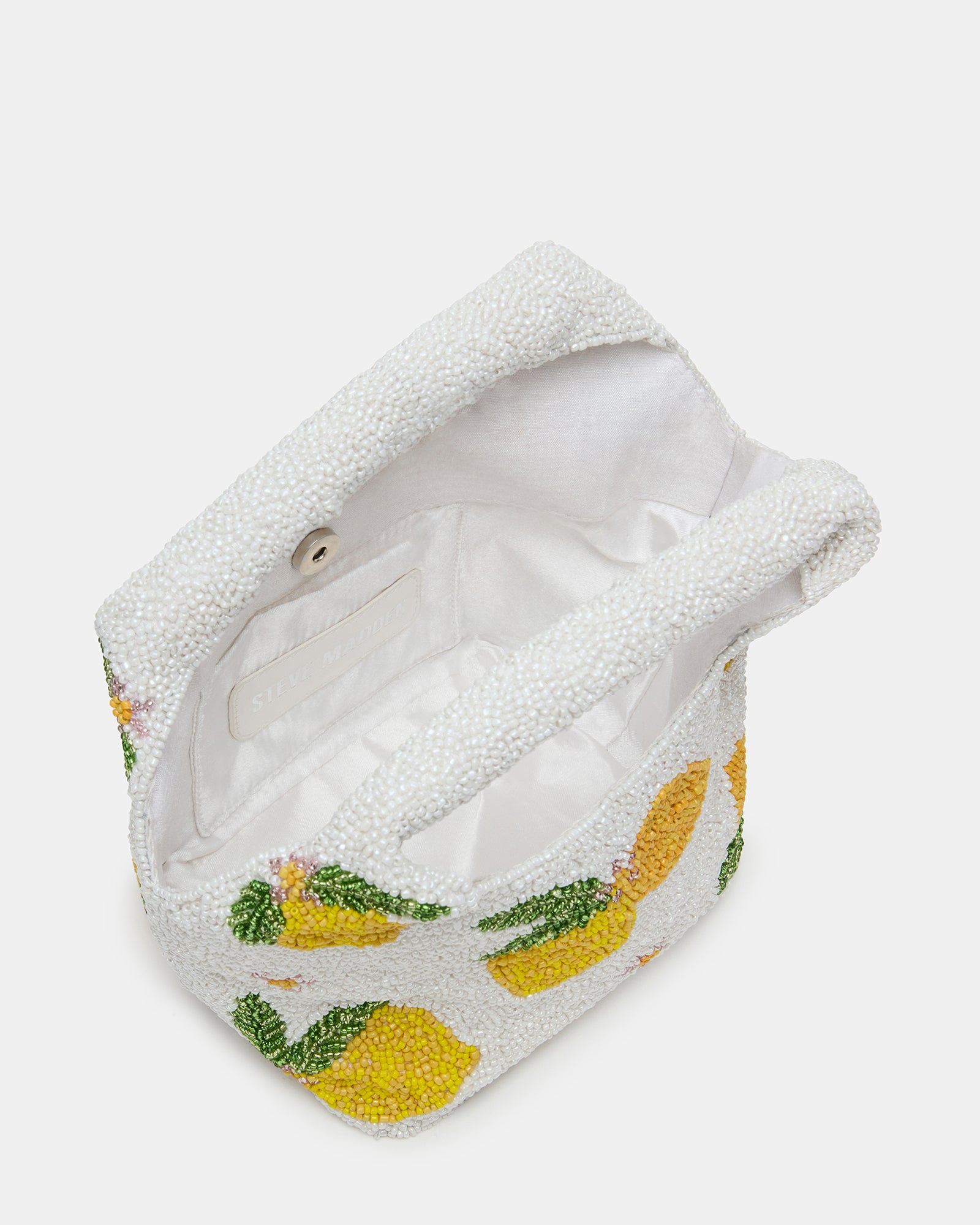 Side angle of the Kinsley beaded purse with tubular straps.