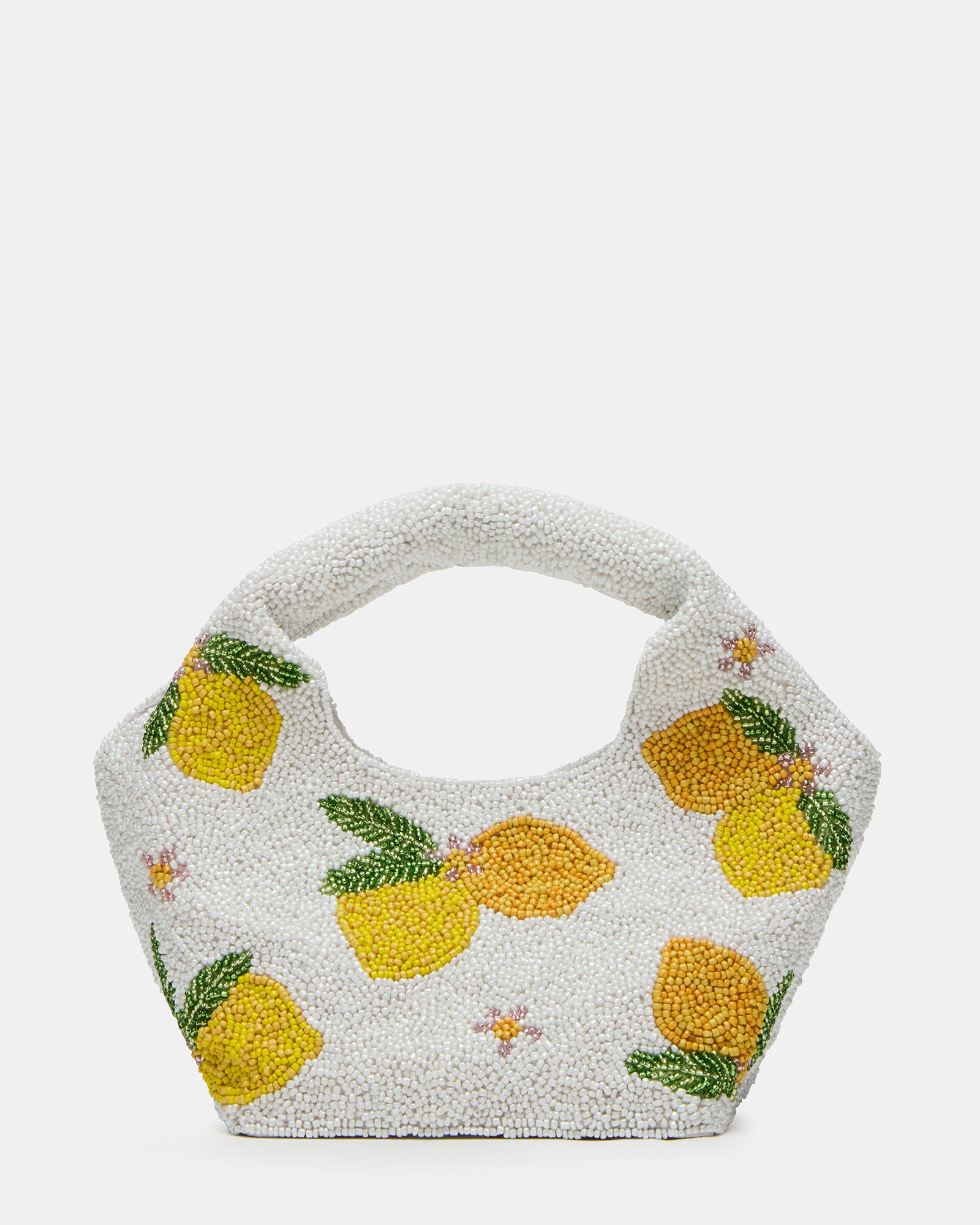 Front view of Kinsley lemon beaded bag showcasing intricate beadwork.