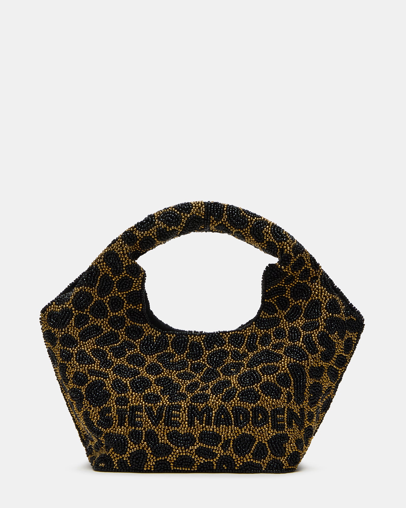 Side angle of the Kinsley beaded shoulder bag highlighting the tubular straps.