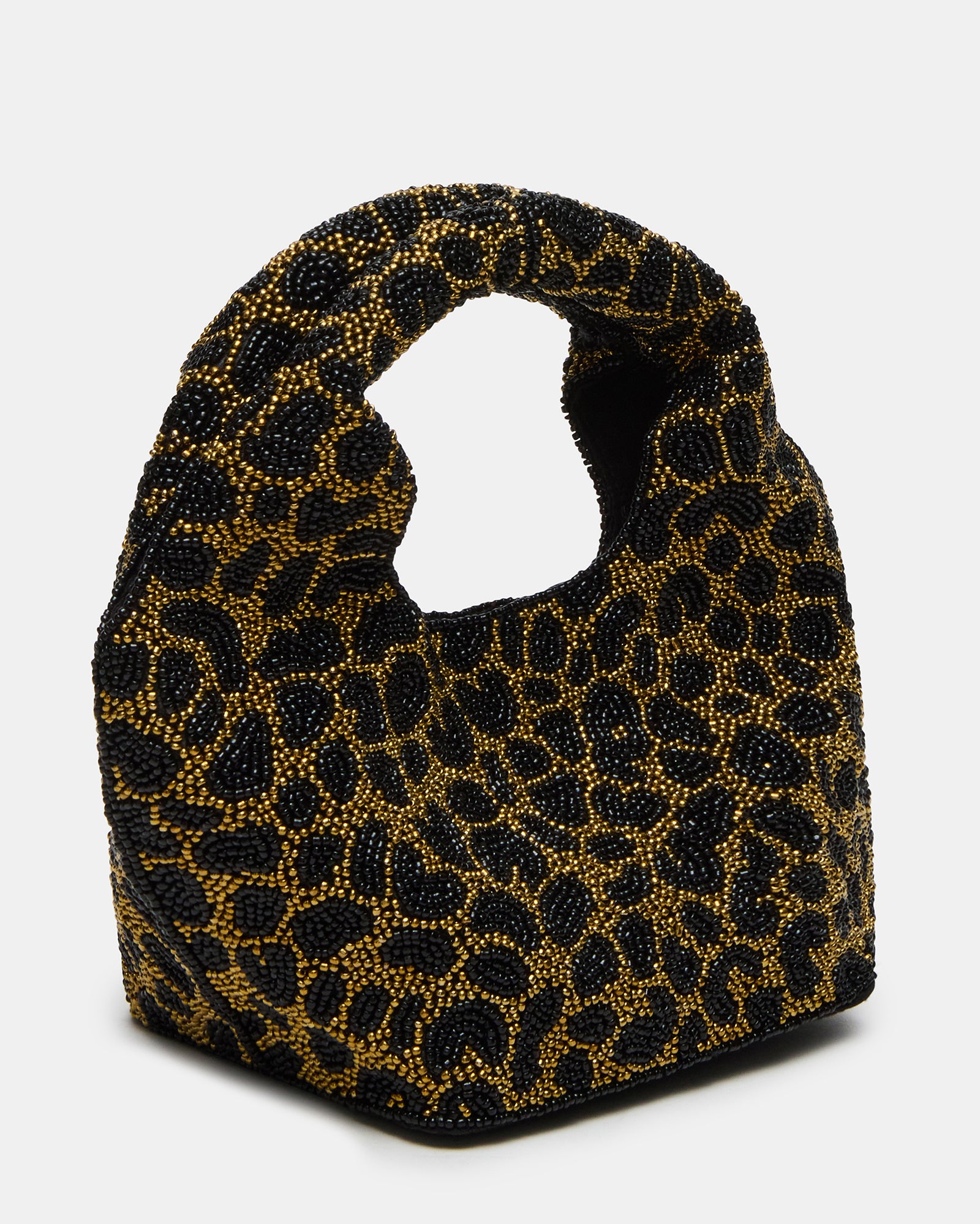 Kinsley leopard print cosmetic bag displayed with a smartphone for size reference.