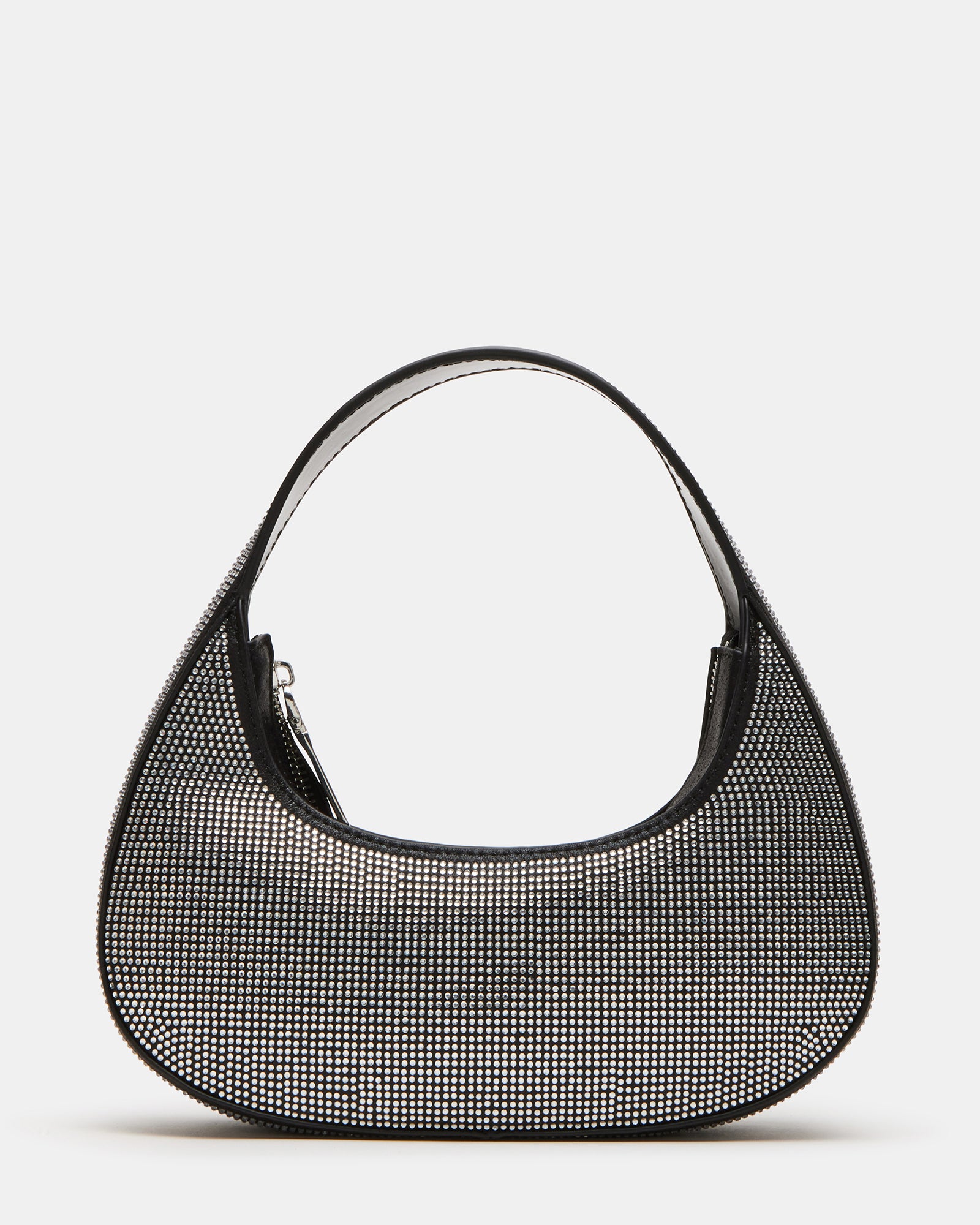 Koa rhinestone handbag showcasing structured top handle and zipper pull.