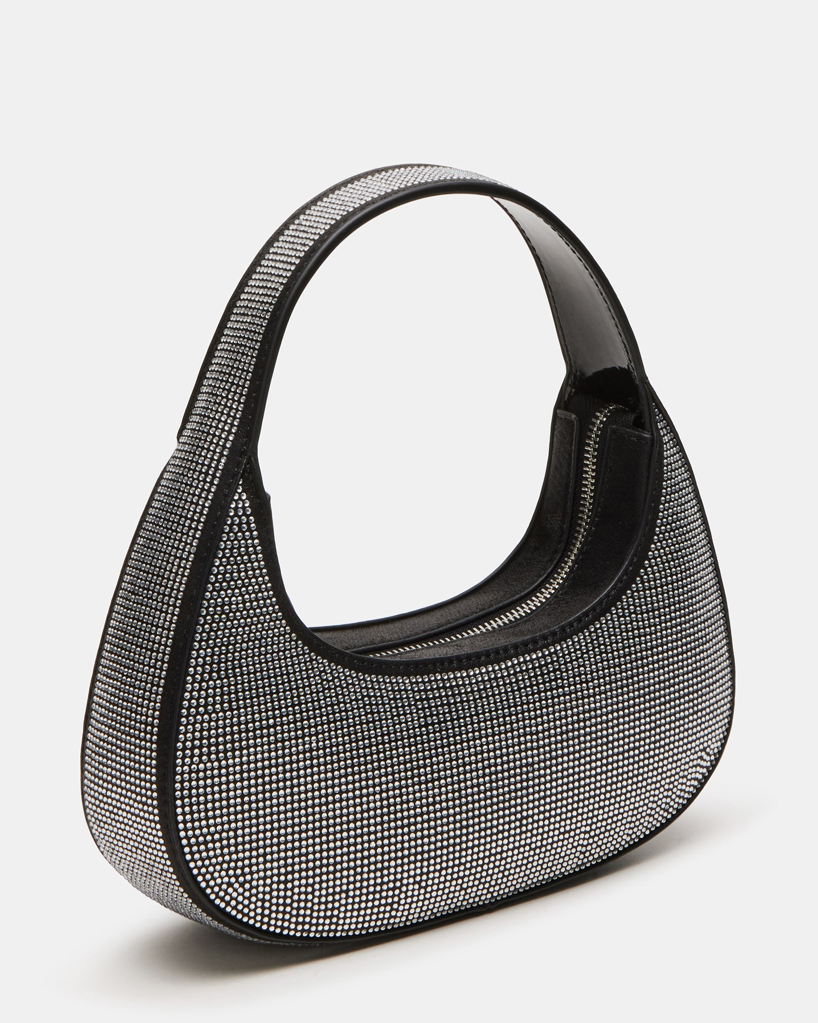 Close-up of Koa top handle bag highlighting rhinestone details.