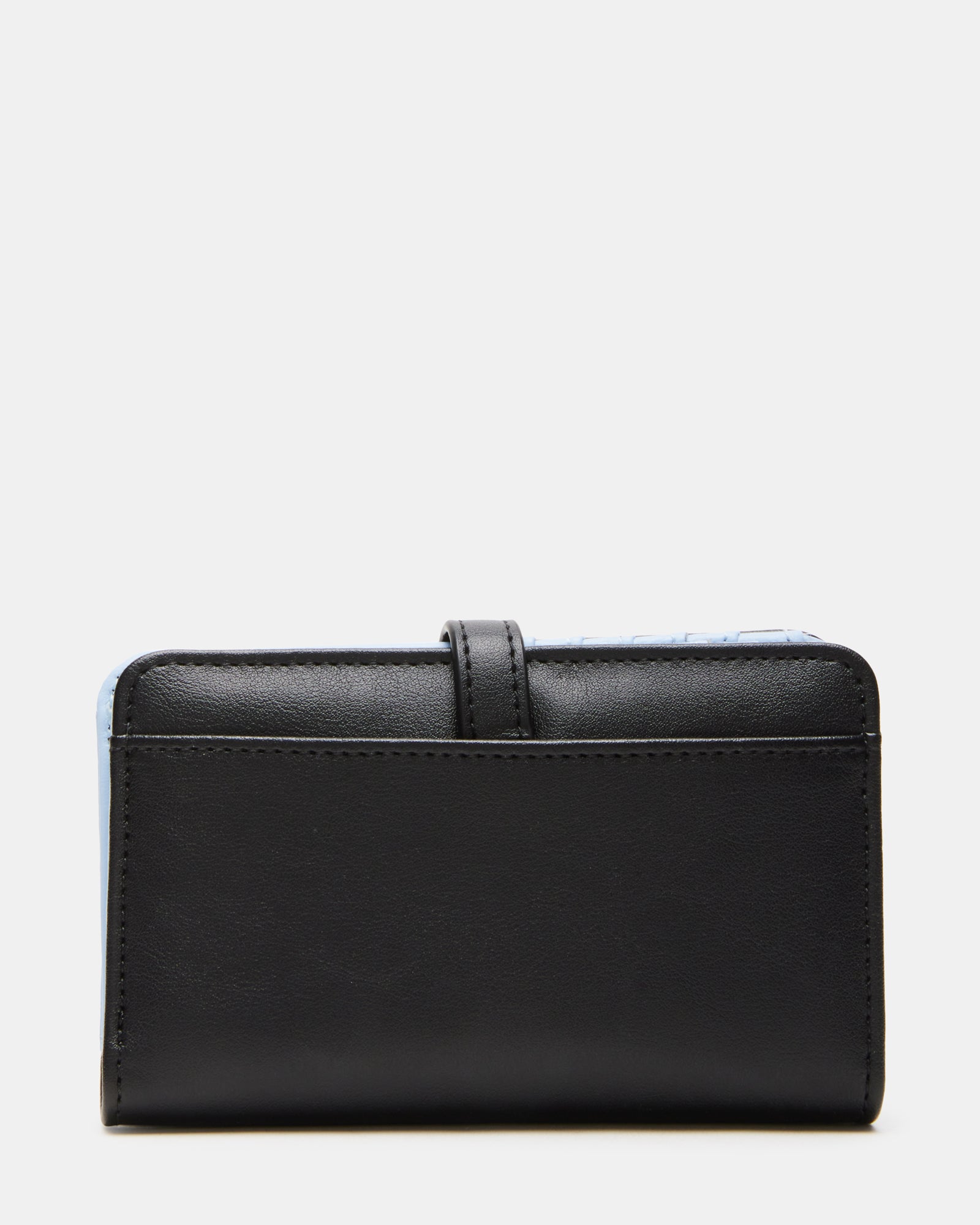 Close-up of turn-lock closure on designer wallet for men