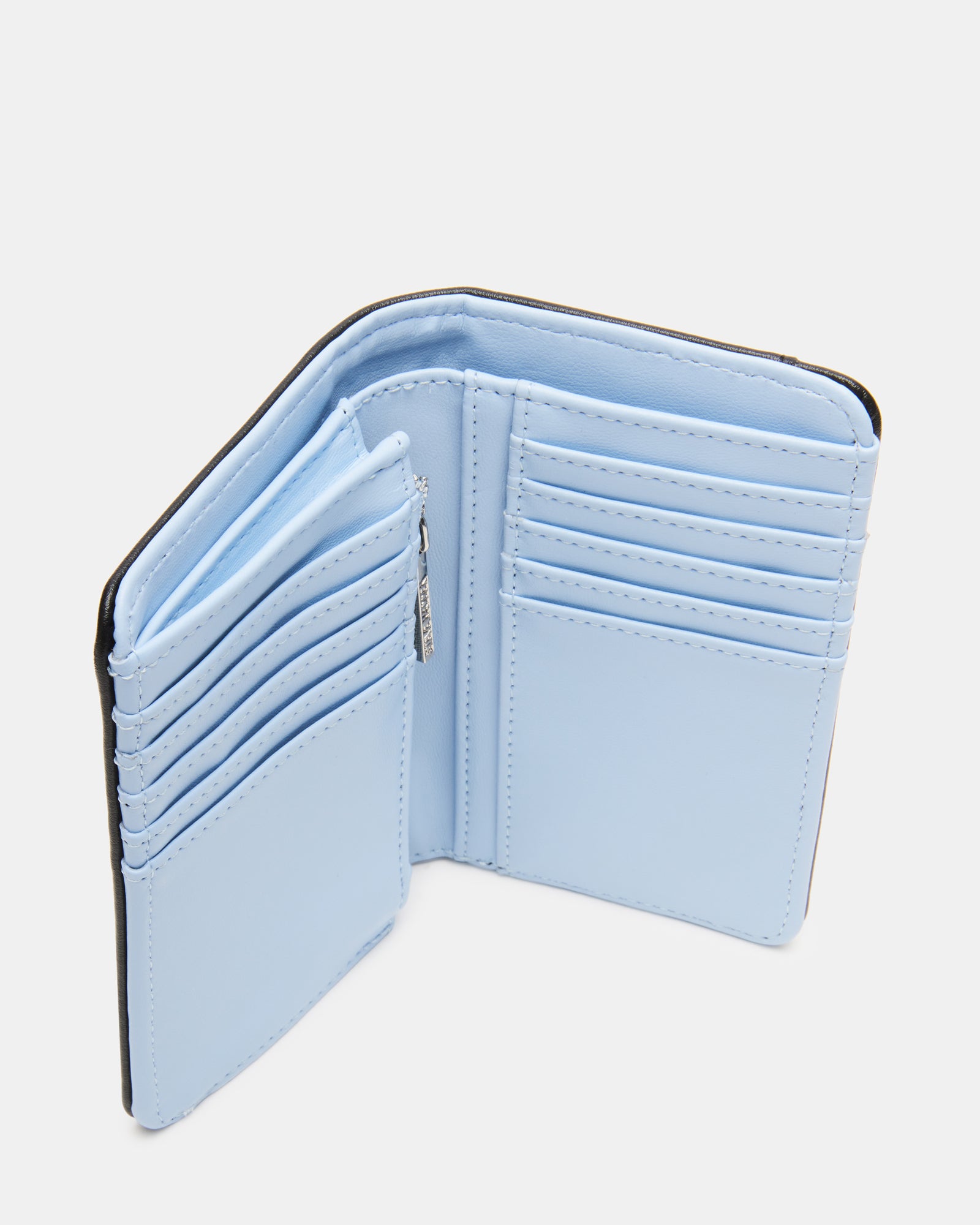 Black Coach Turn-Lock Wallet open view showing blue interior and card slots