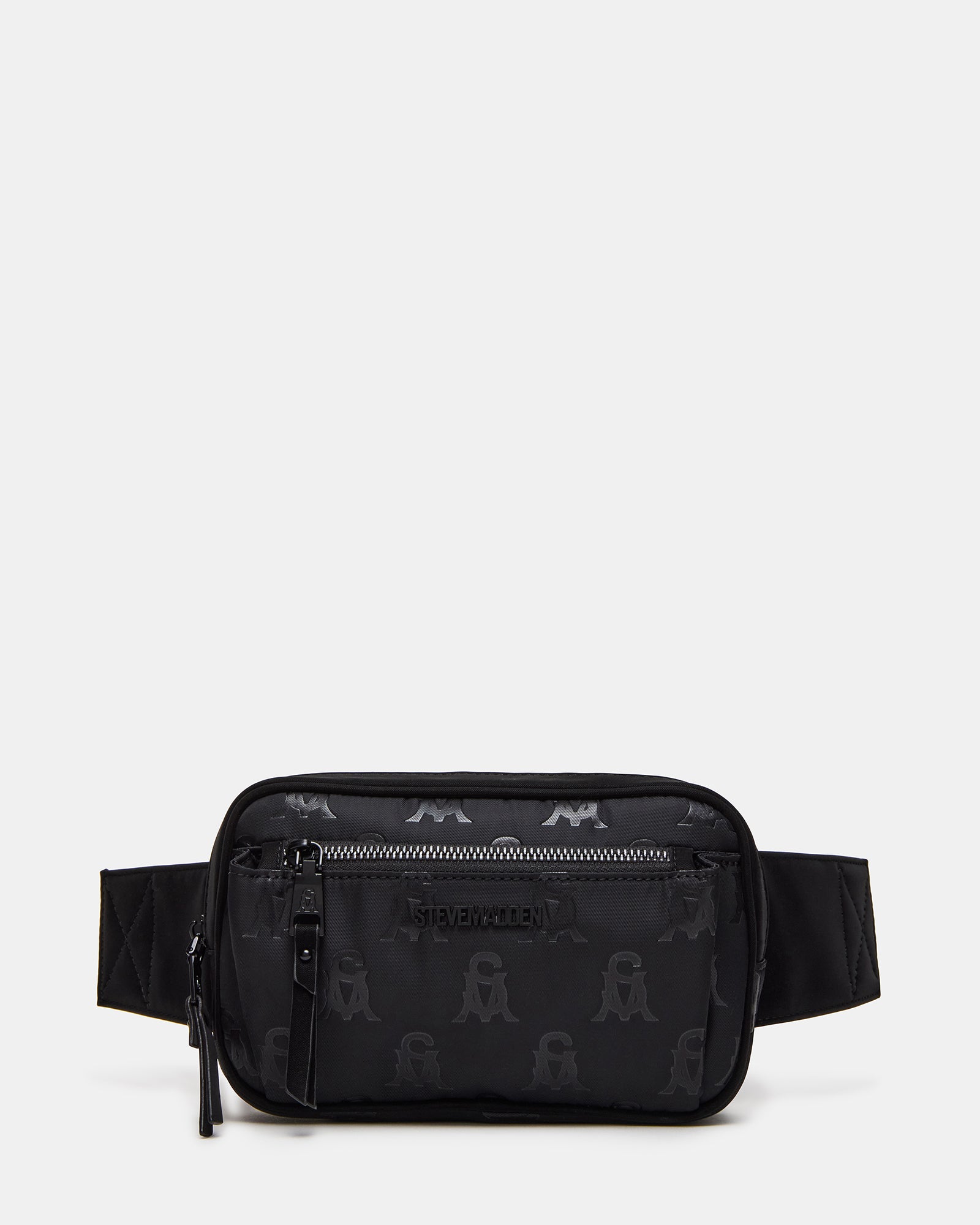Front view of LIND mini belt bag in sleek black, ideal for daily use.