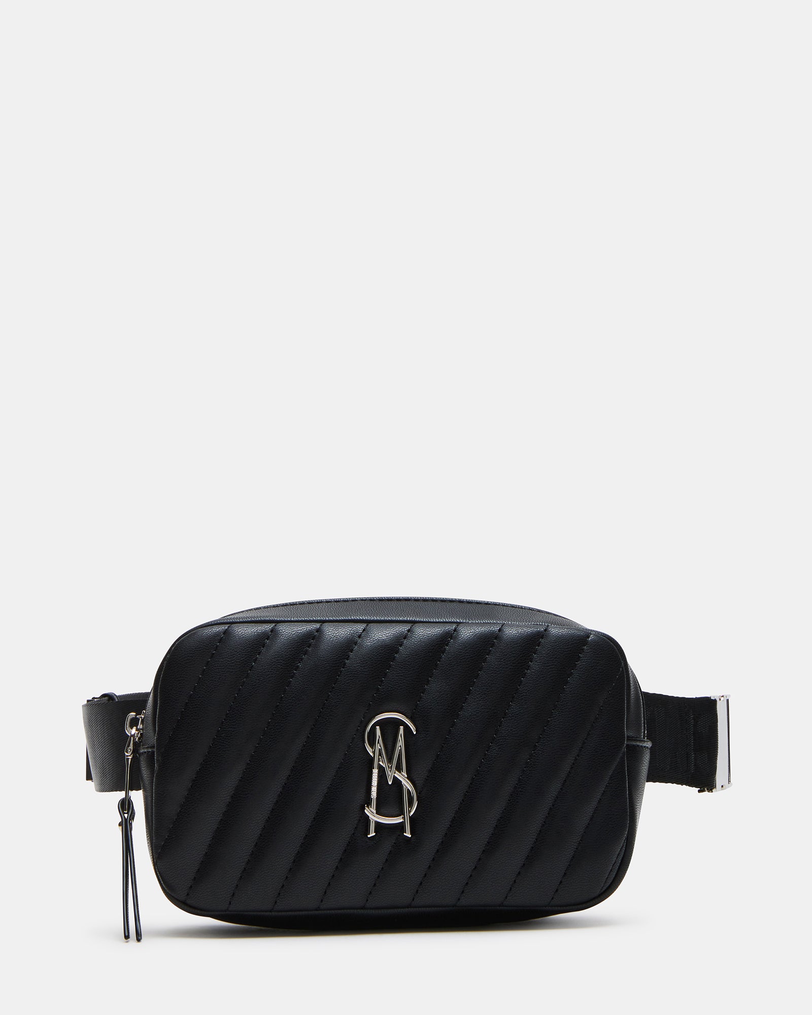 MACIEL black quilted bag styled crossbody with urban street background