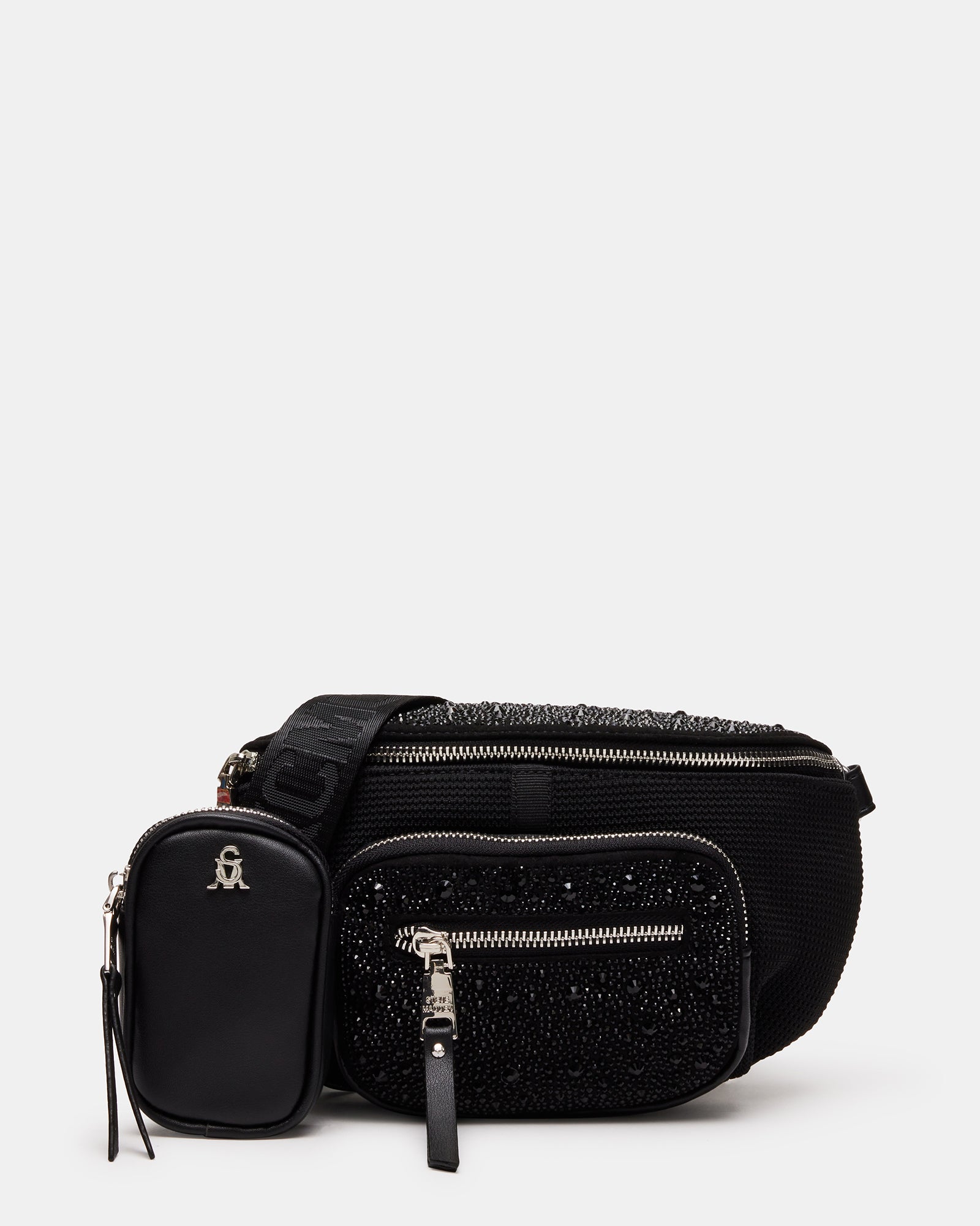 Maxima Bag Black rhinestone purse worn as a belt for a chic look