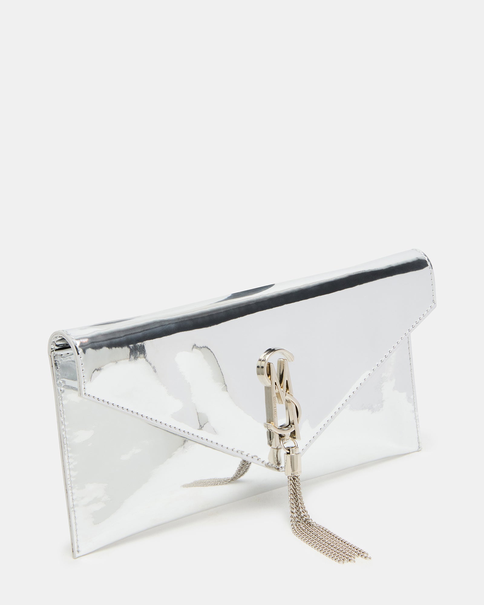 Silver patent party purse styled for a night out