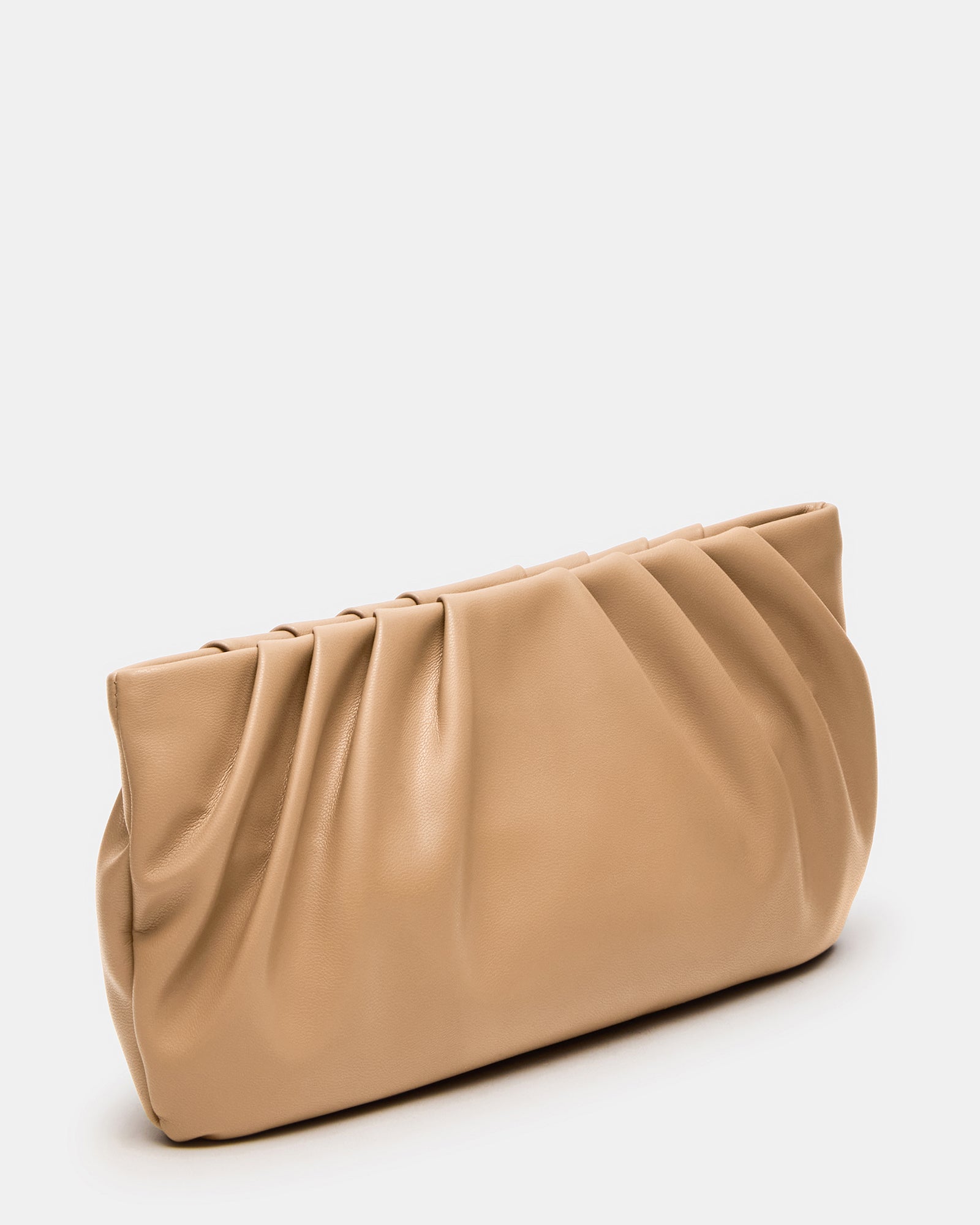 Front view of the NIKA pleated handbag with chain strap, Chestnut color, ideal for evening events