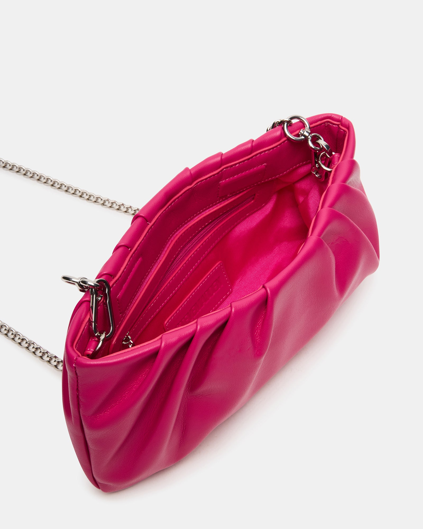 Front view of the pleated clutch bag with magnetic snap closure