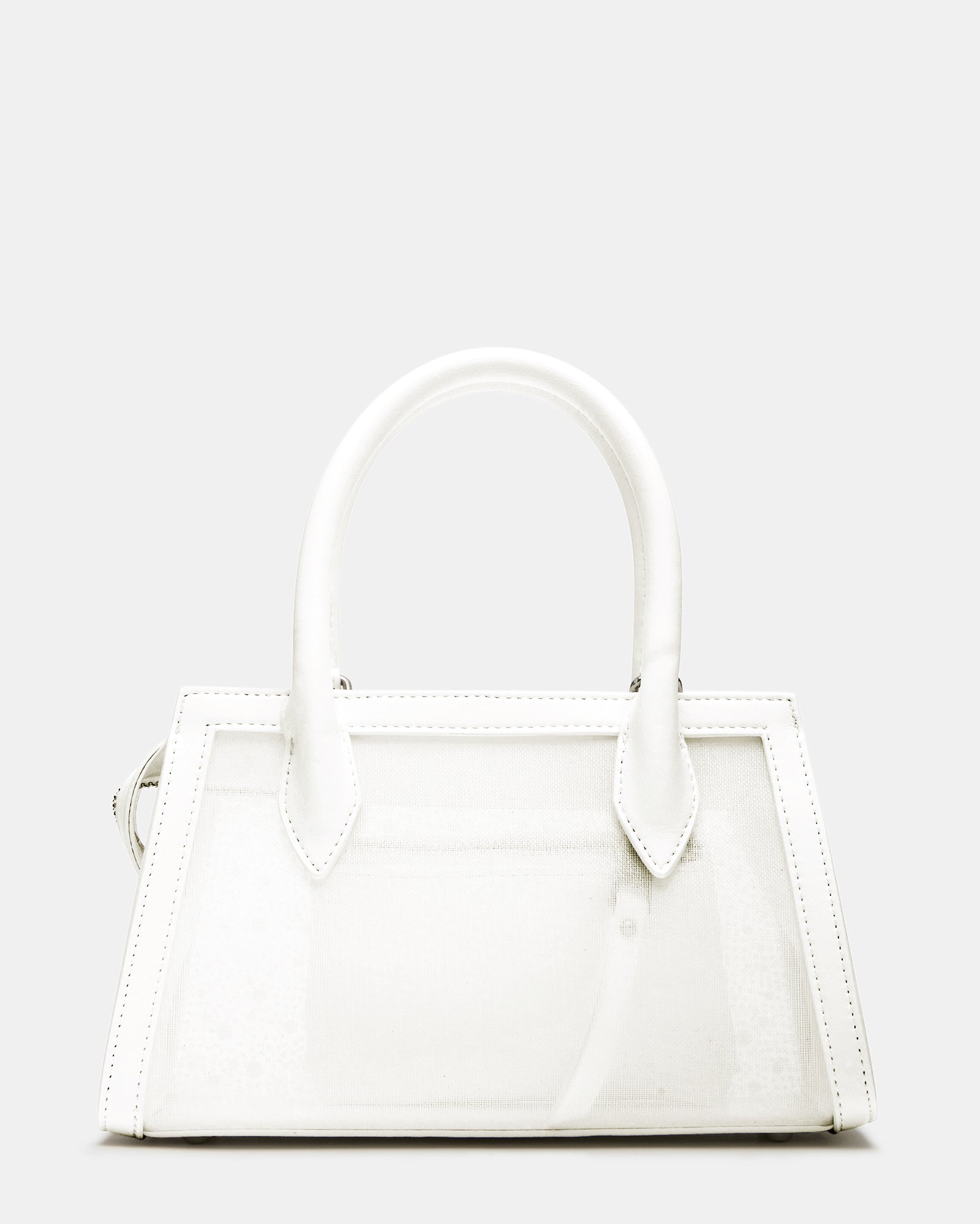Close-up of zipper and chain strap on top handle bag