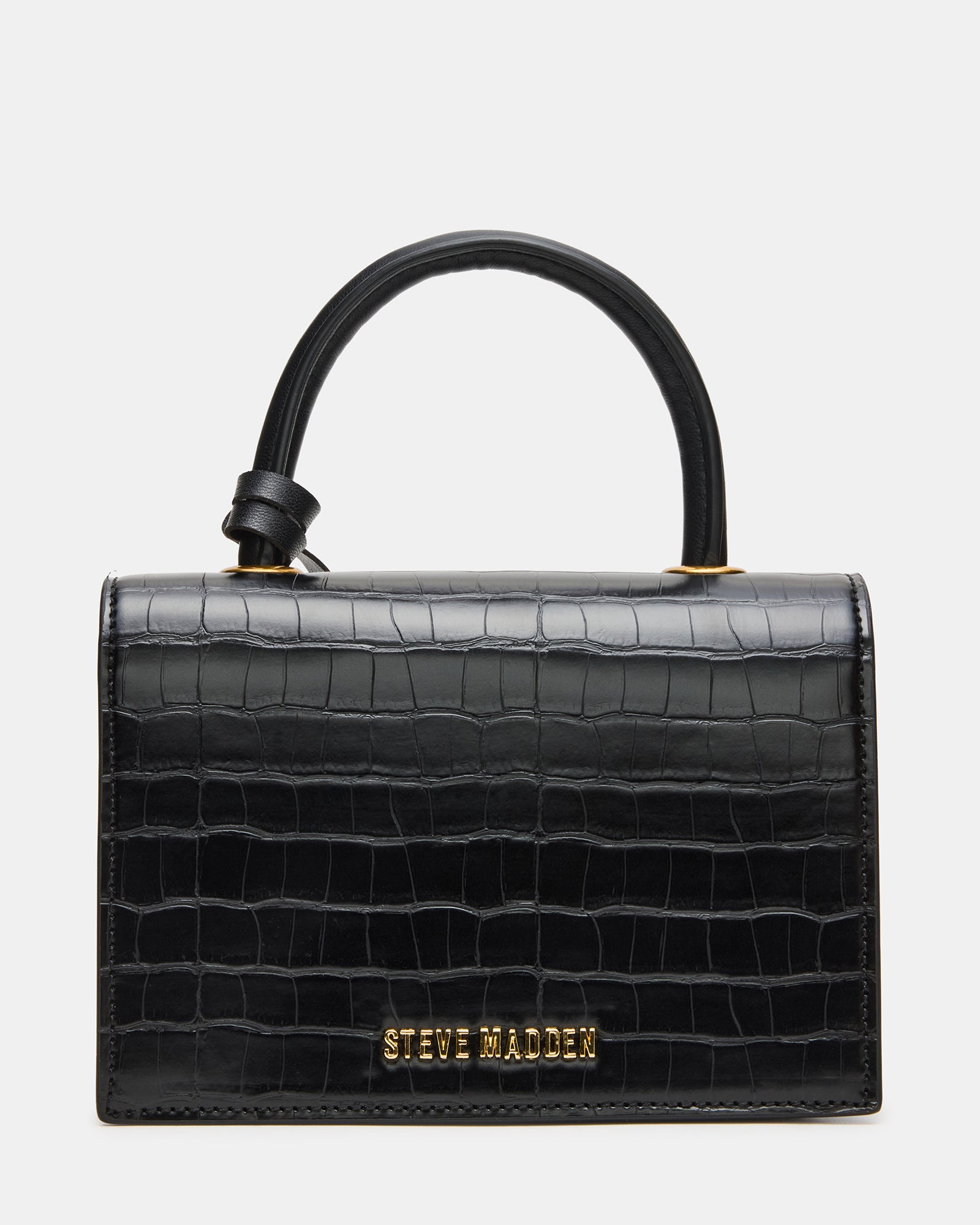 Chic black preppy bag displayed with removable crossbody strap.