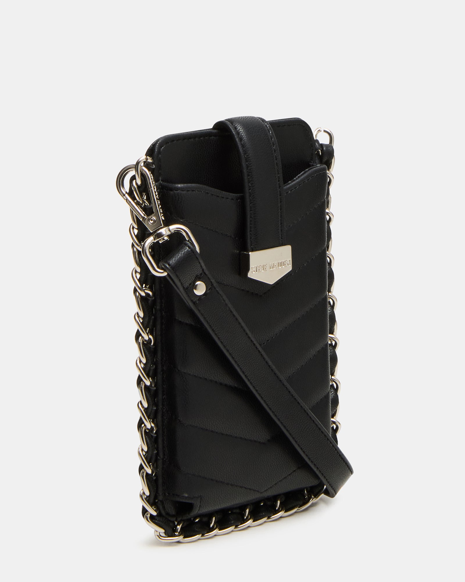 Front view of the sleek phone crossbody bag showcasing the chevron quilting.