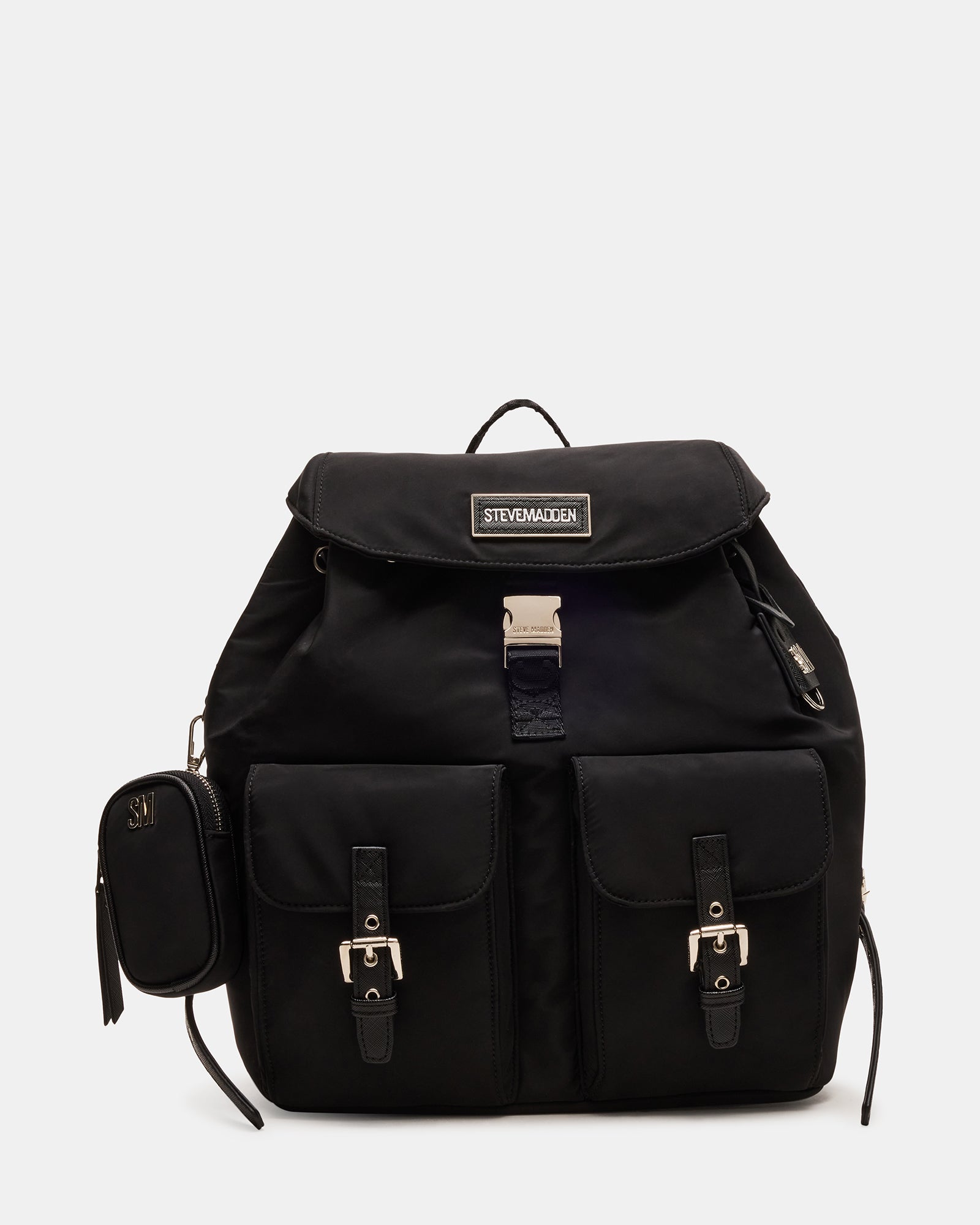 Front view of the versatile nylon backpack showcasing its drawstring closure.