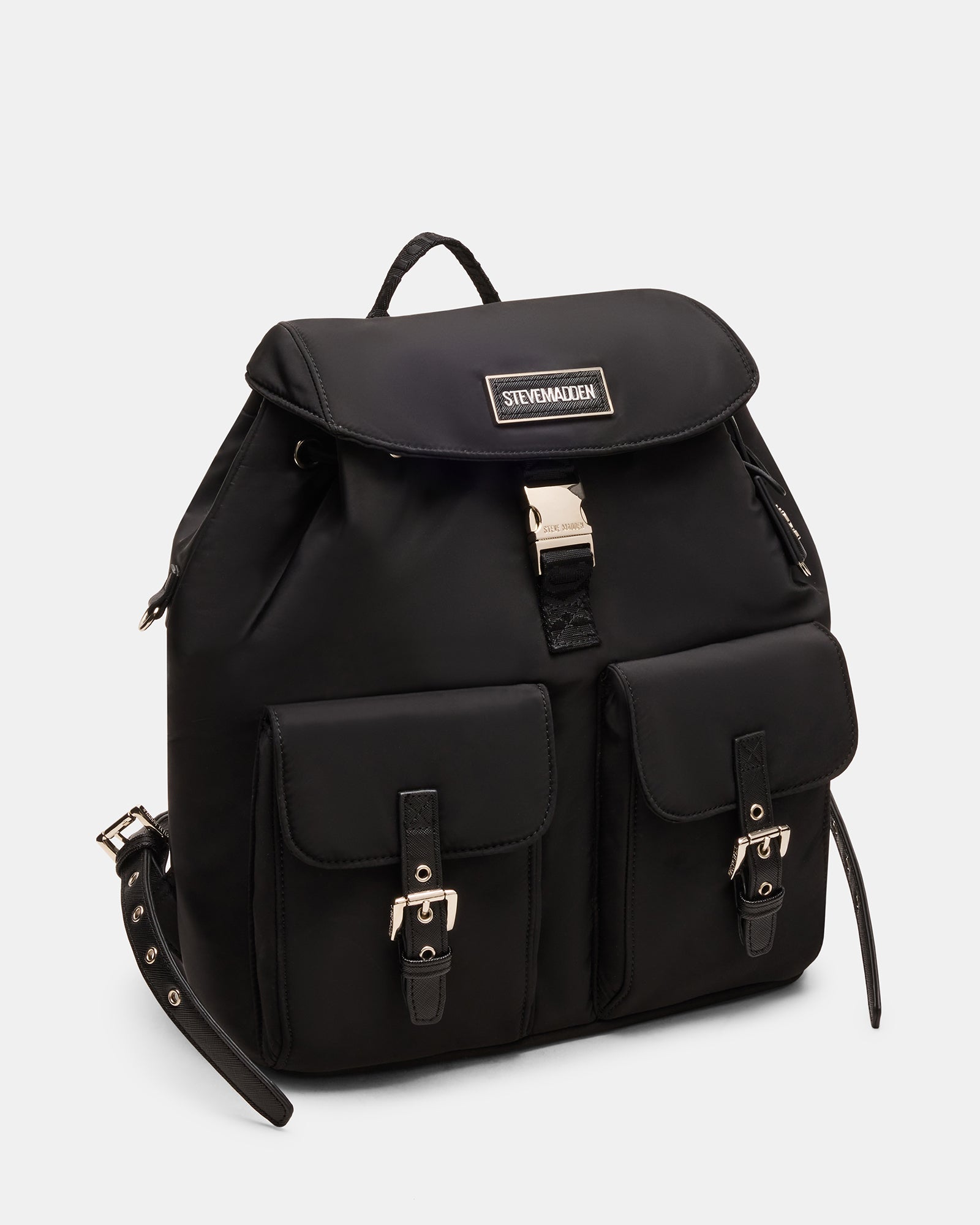 Front view of the versatile nylon backpack showcasing its drawstring closure.