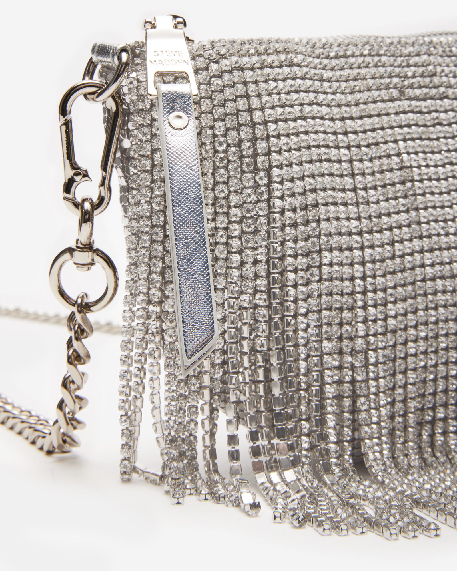 Model wearing the rhinestone crossbody bag for a night out.