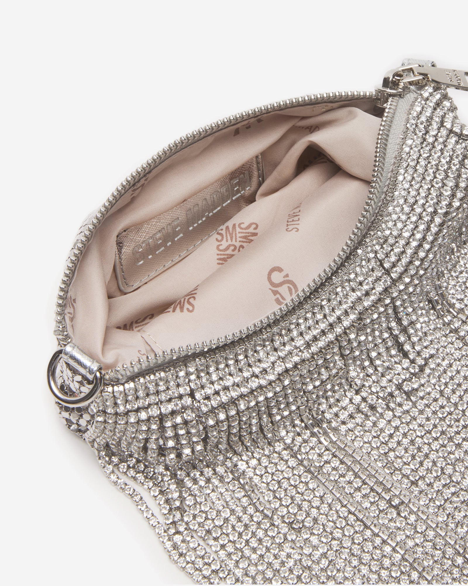 Close-up of the beautiful rhinestone detailing on the bag.