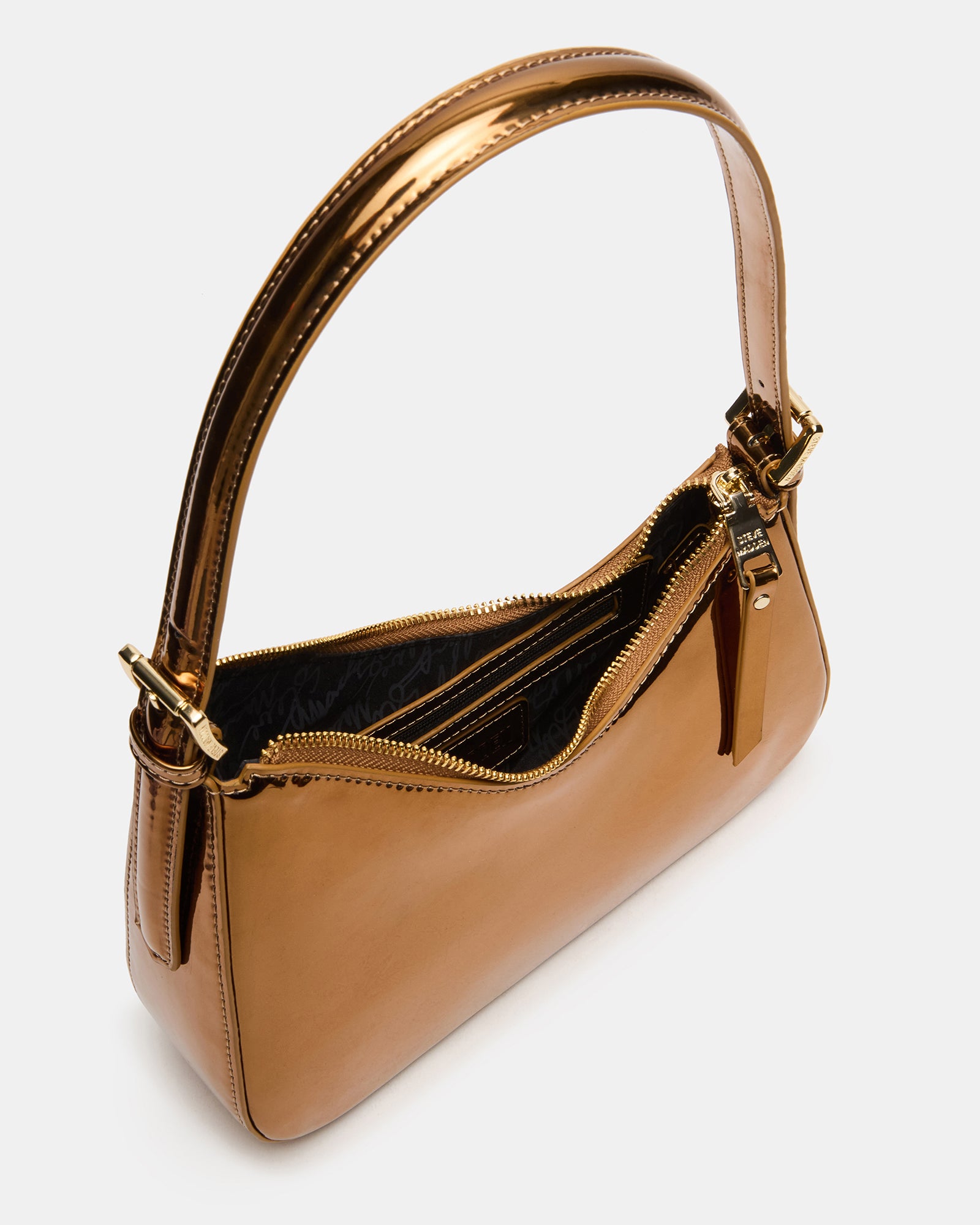Close-up of the zipper closure on the Bronze Asymmetrical Shoulder Bag.