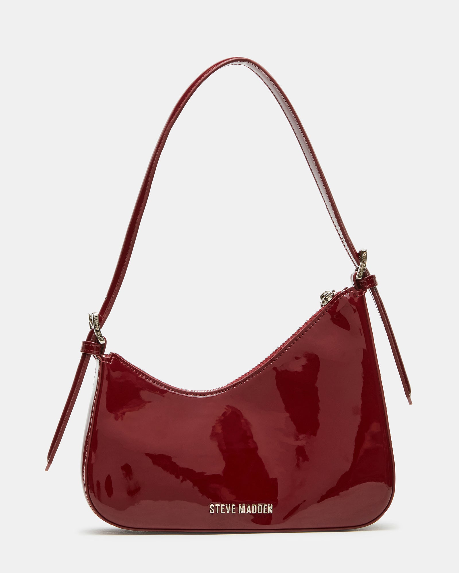 Stylishly worn wine shoulder bag perfect for a day out.