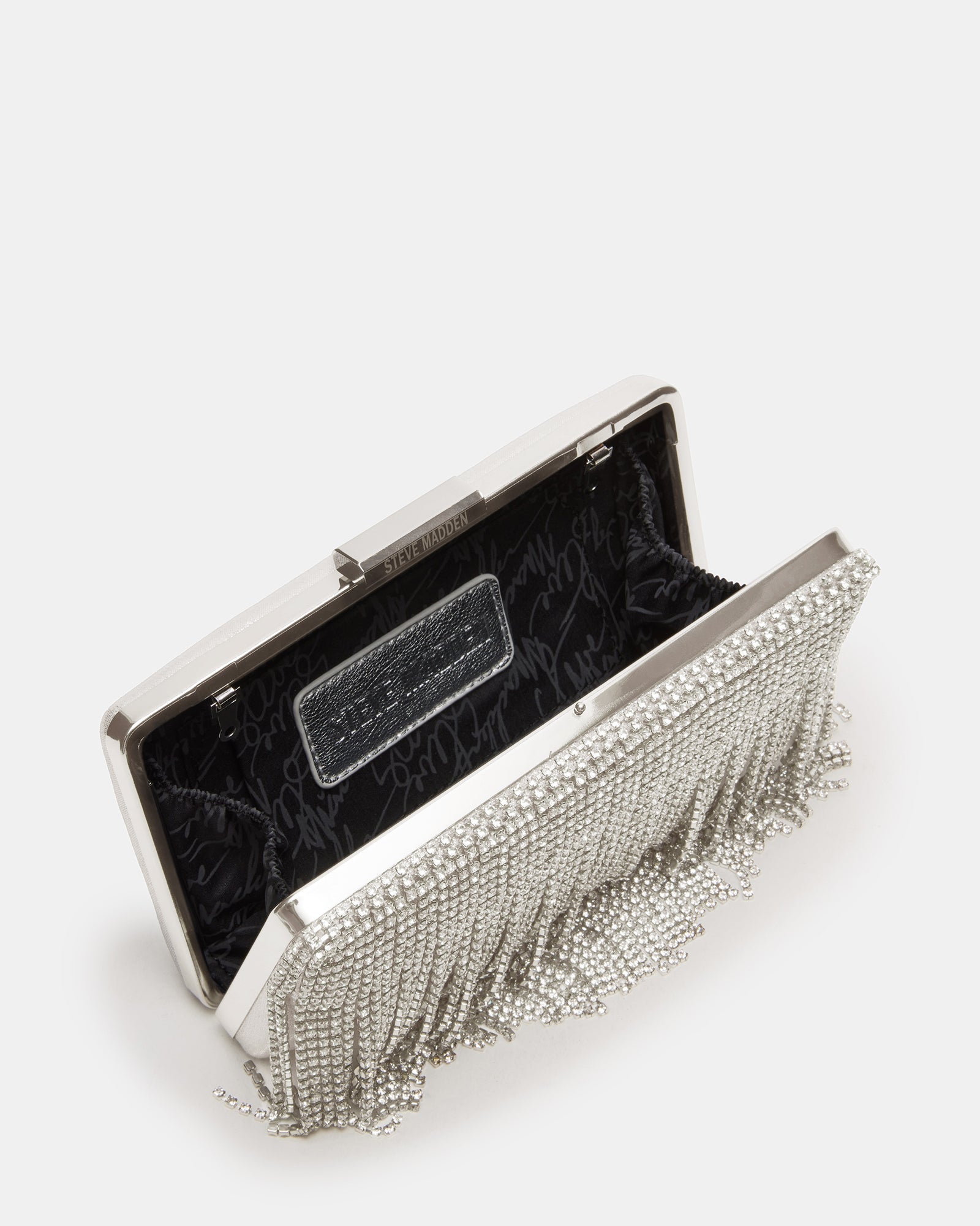 Close-up of the rhinestone fringe on the crossbody rhinestone bag.