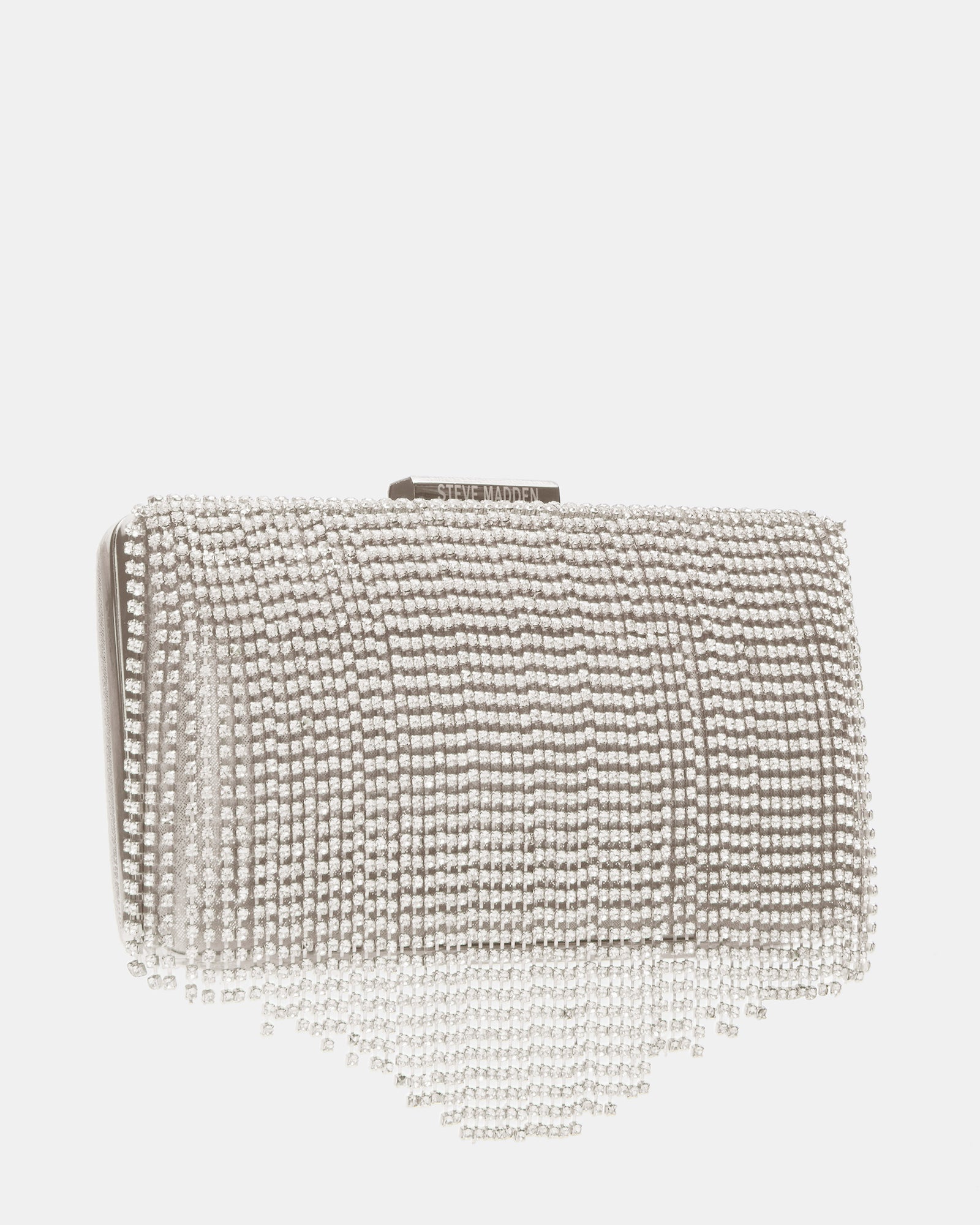 Front view of the black rhinestone clutch bag showcasing its glamorous design.