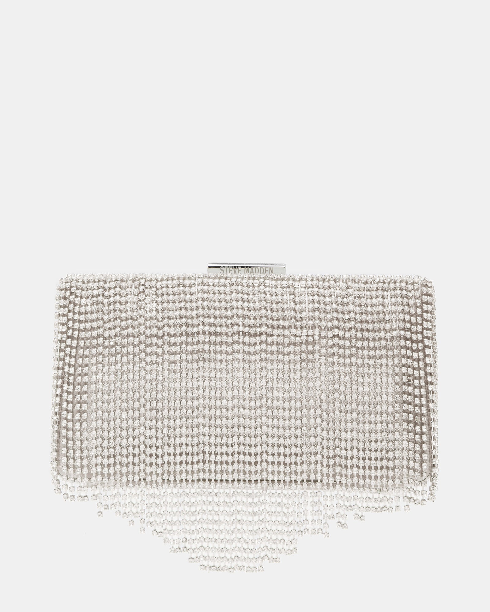 Front view of the black rhinestone clutch bag showcasing its glamorous design.