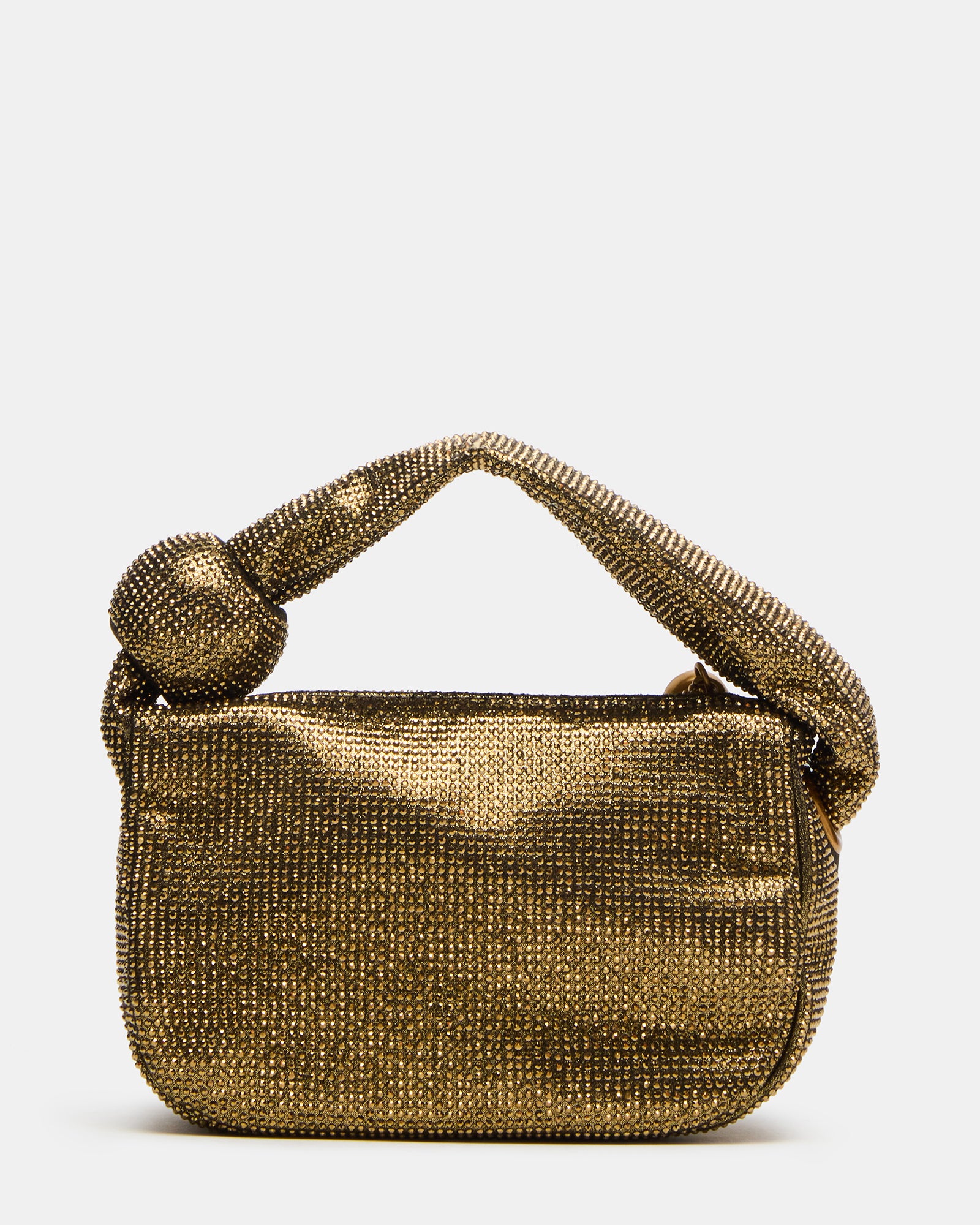 Side view of the top handle purse, highlighting its soft shape and compact size.
