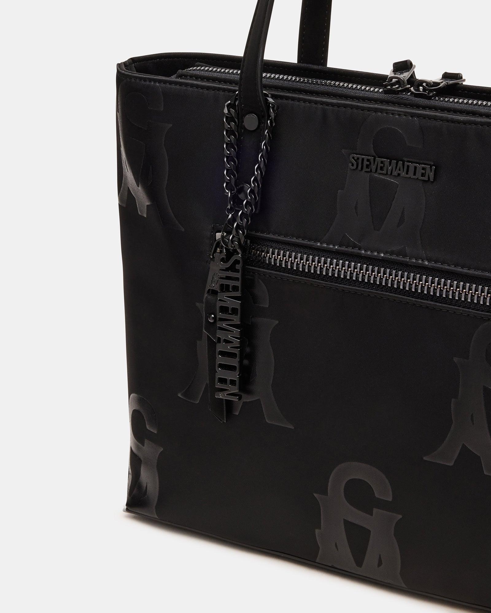 Backside slip pocket of black shoulder messenger bag shown with open access