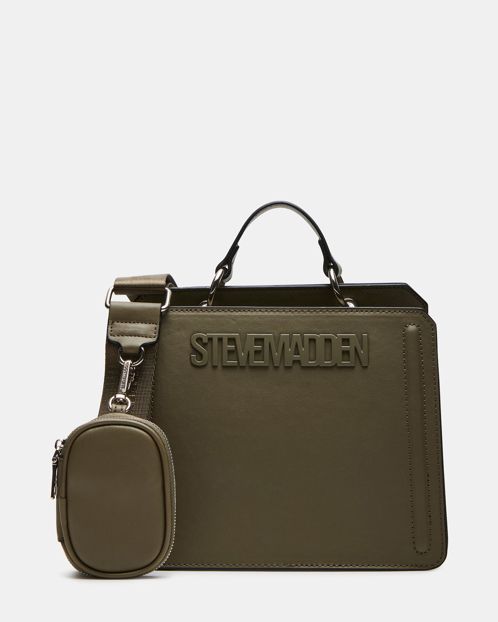 Evelyn grey sage top handle bag shown on a cafe table with essentials neatly organized inside.