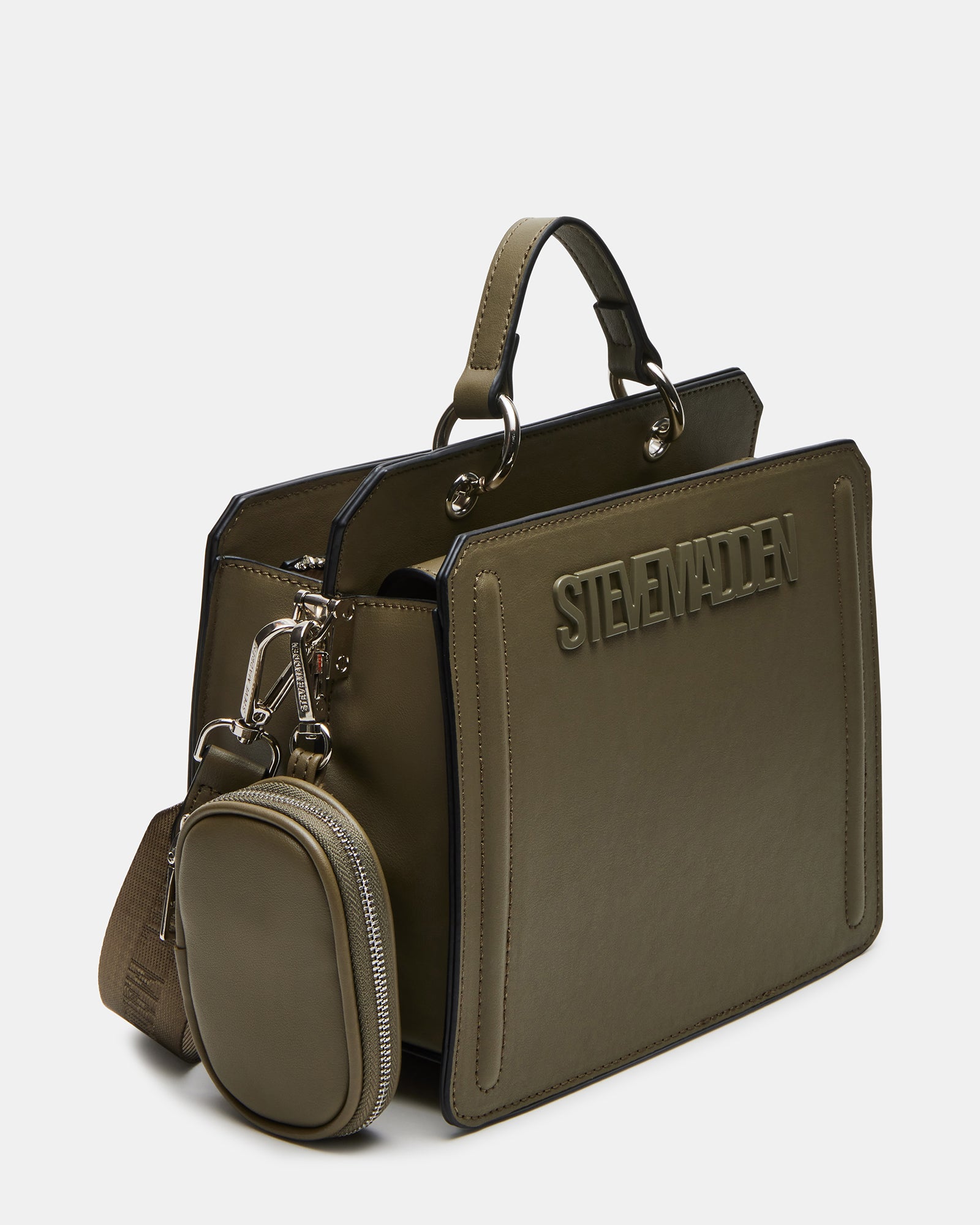 Close-up of the bag’s structured gussets and custom hardware, highlighting its polished design.