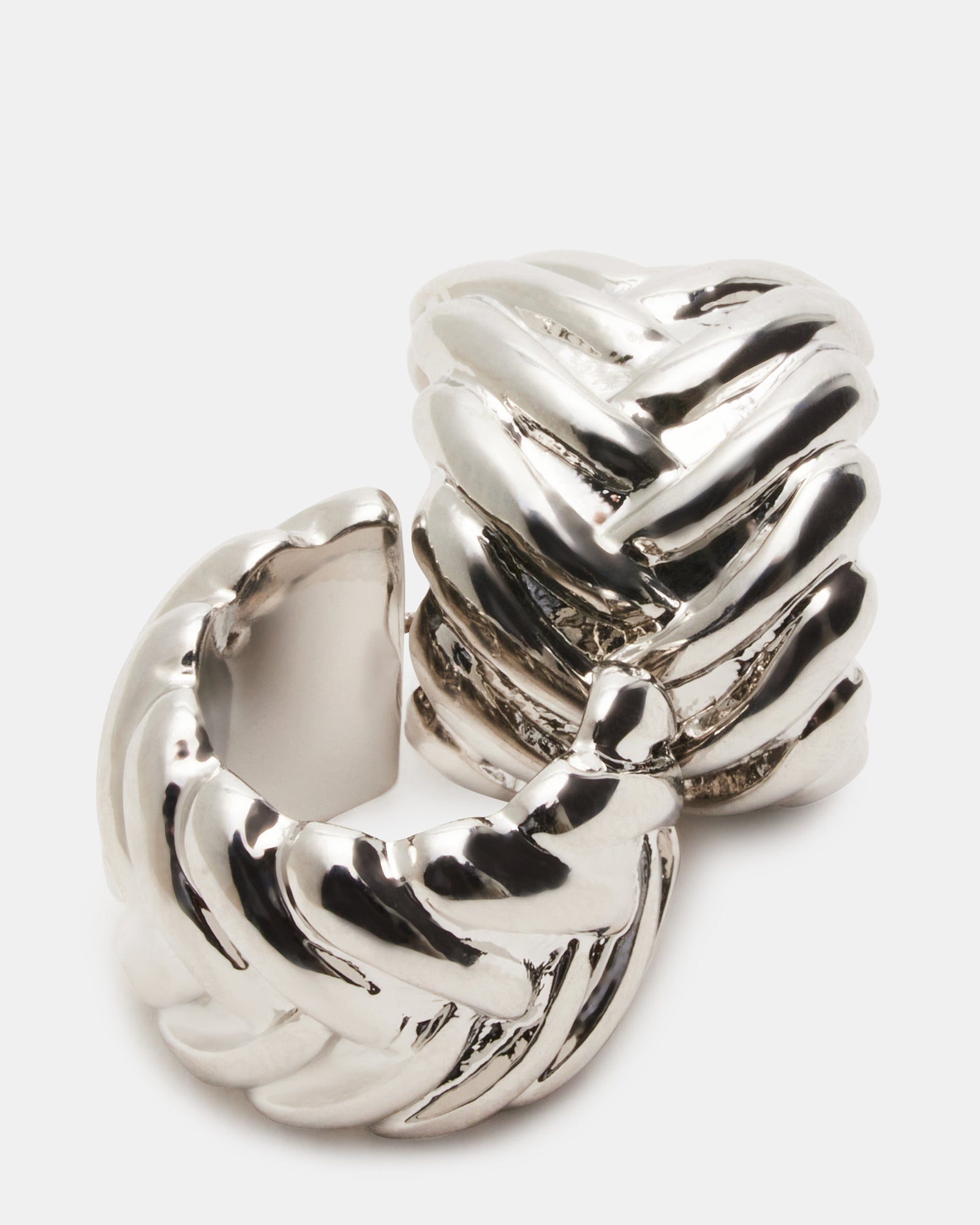 Detailed texture of the woven sterling silver hoops