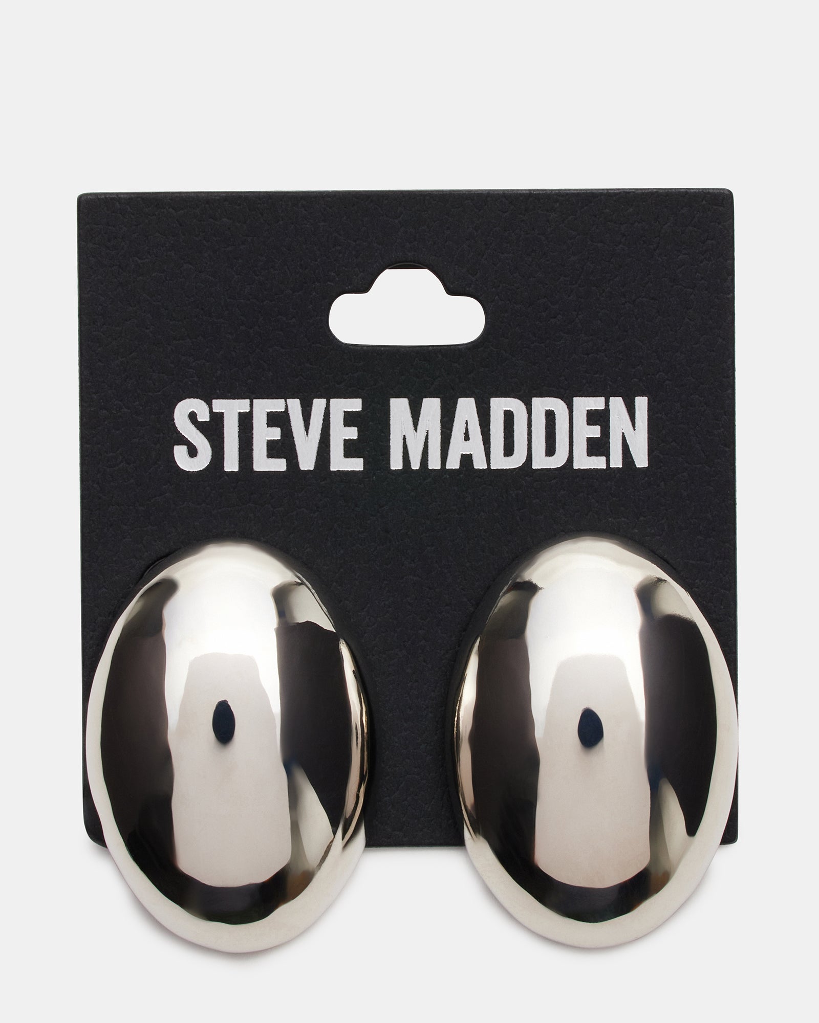 Detailed view of the post-back closure on oval stud earrings.