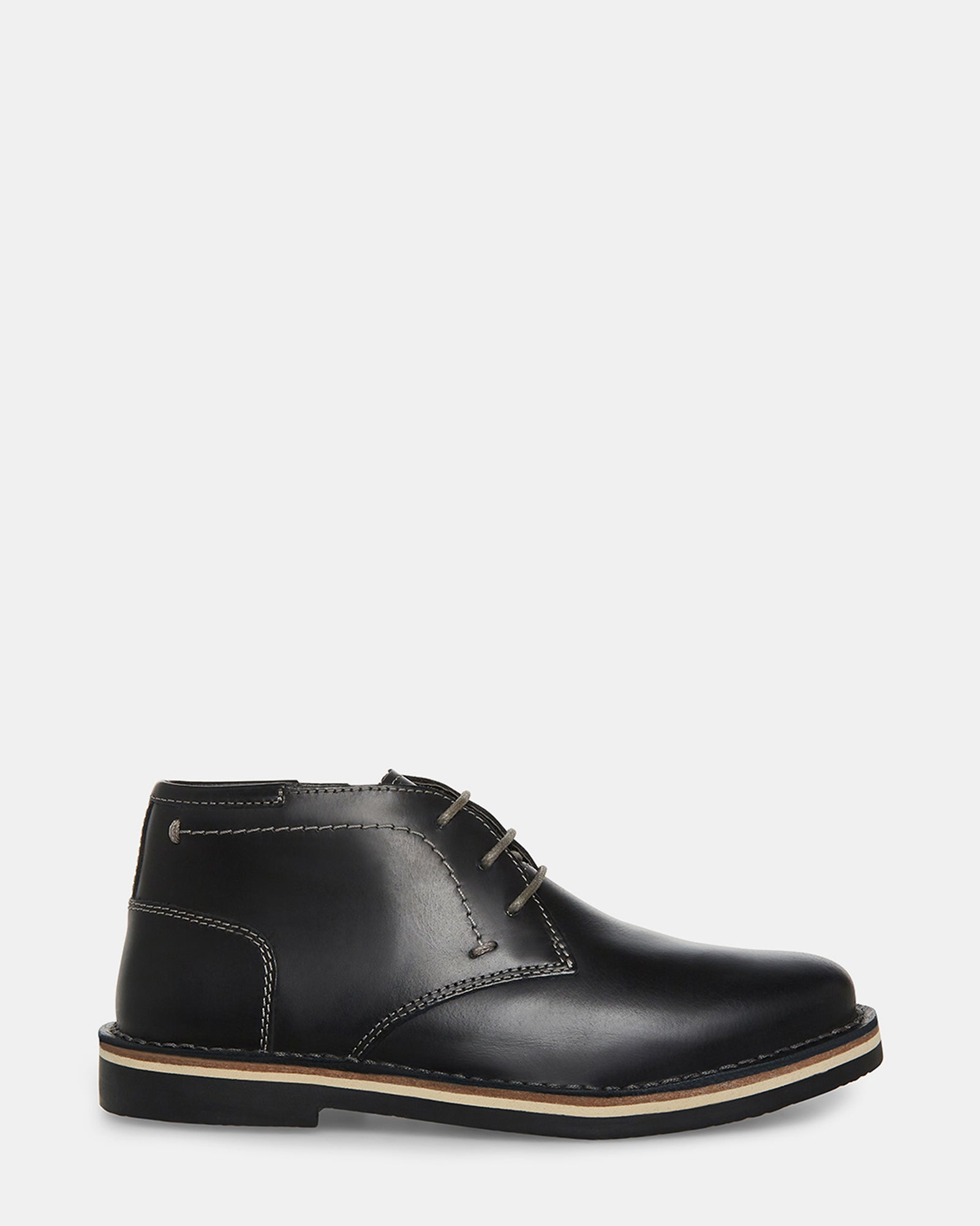 Side view of Harkeen kids' black leather boots, showcasing the zipper.