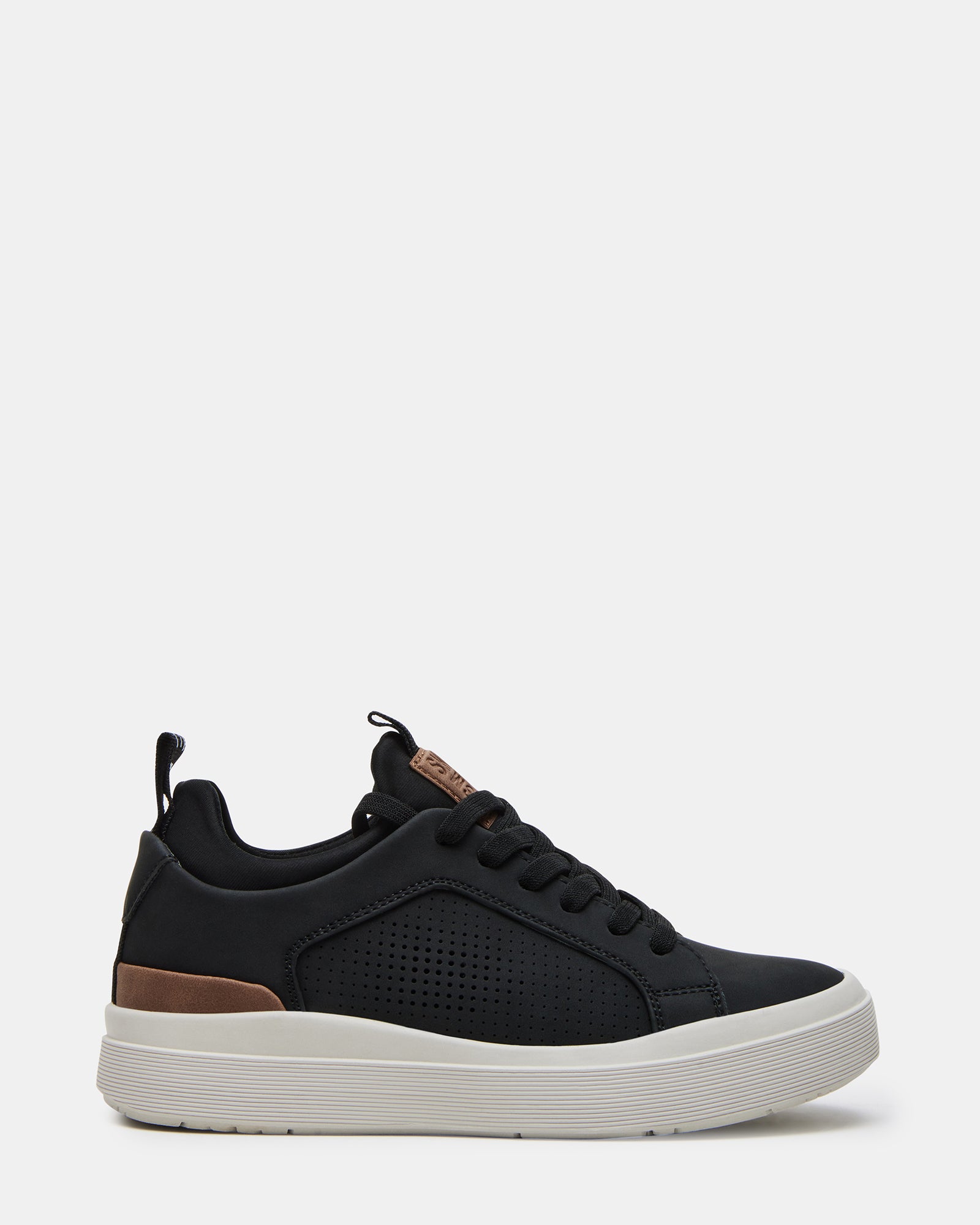 Close-up of Oasis low top children's shoes in black, showcasing the lace-up design.