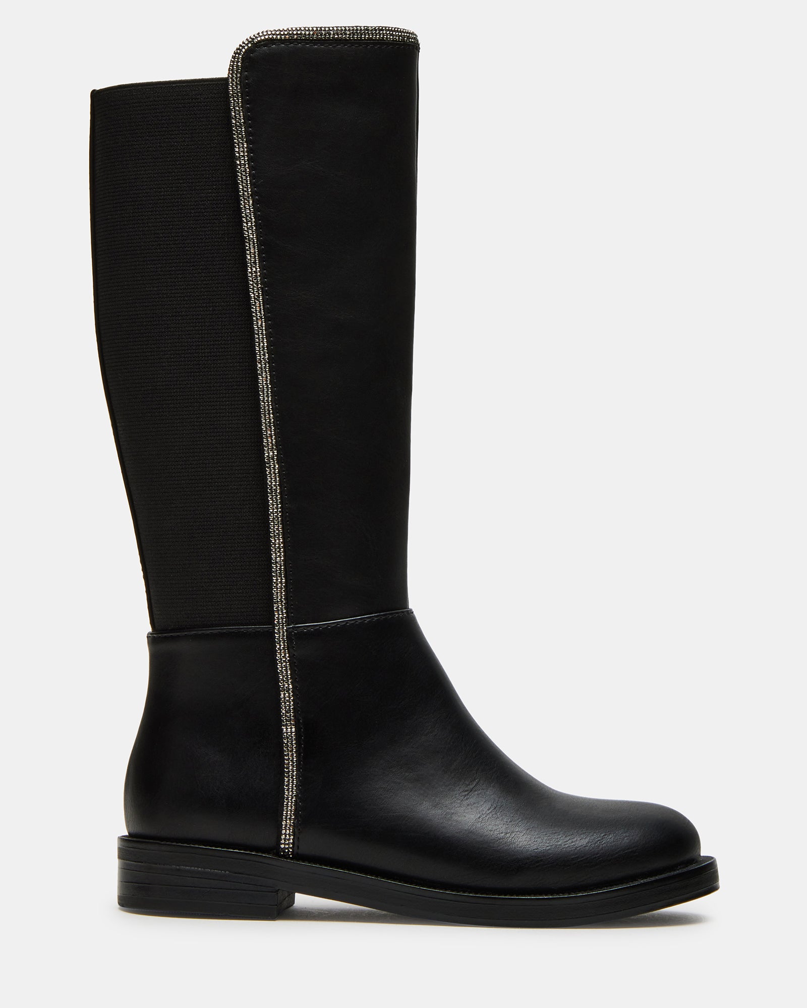 Side view of Alix kids' vegan leather knee-high boots with rounded toes