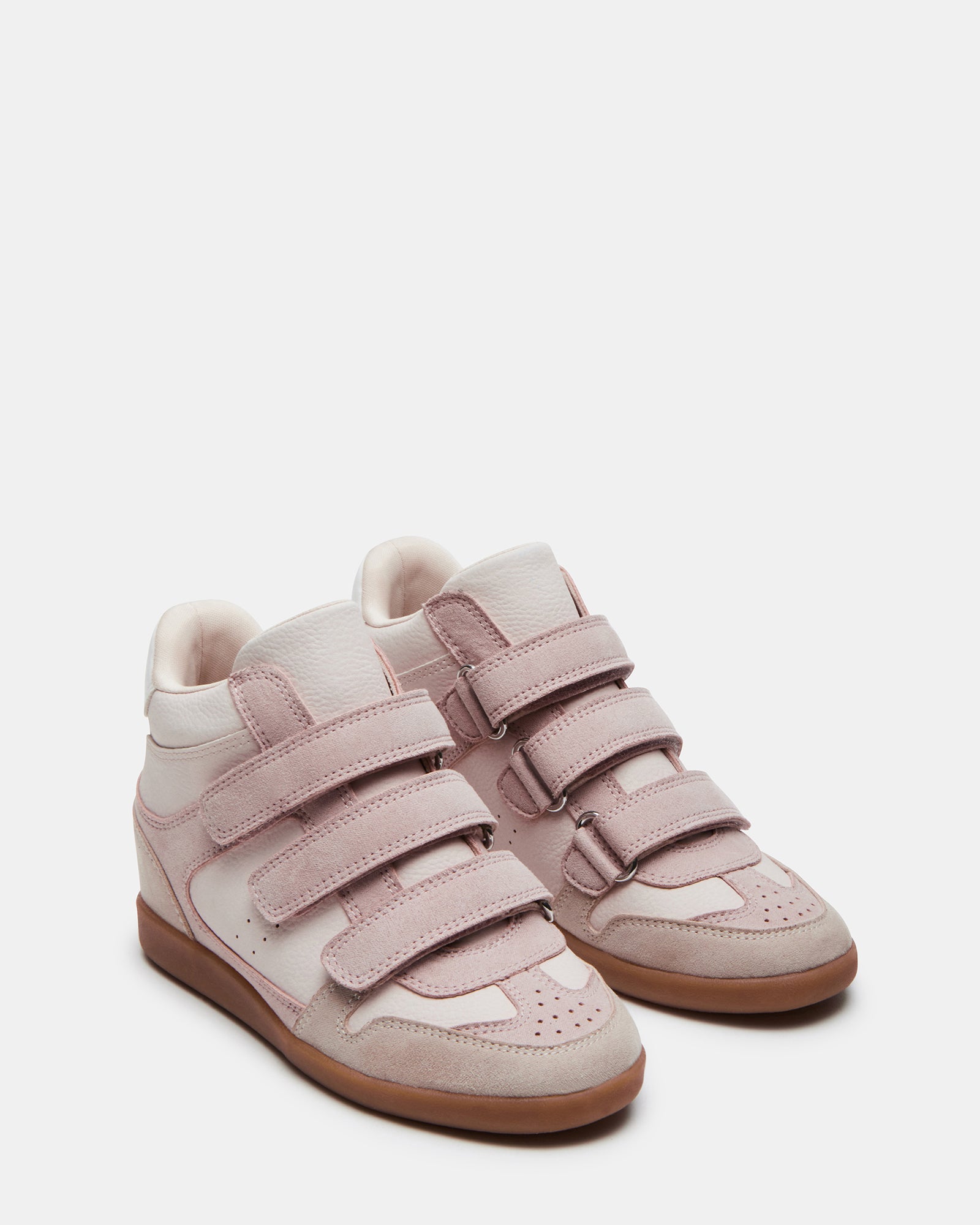Close-up of kids high-top sneakers showcasing the soft microsuede upper.