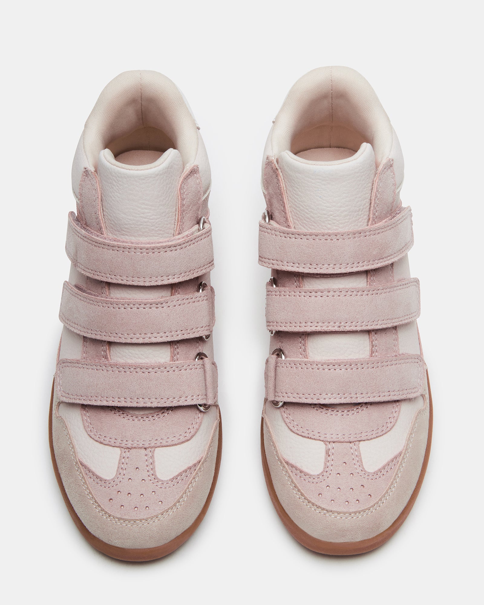 Blush high-top sneakers for kids with Velcro straps, ideal for outdoor activities.