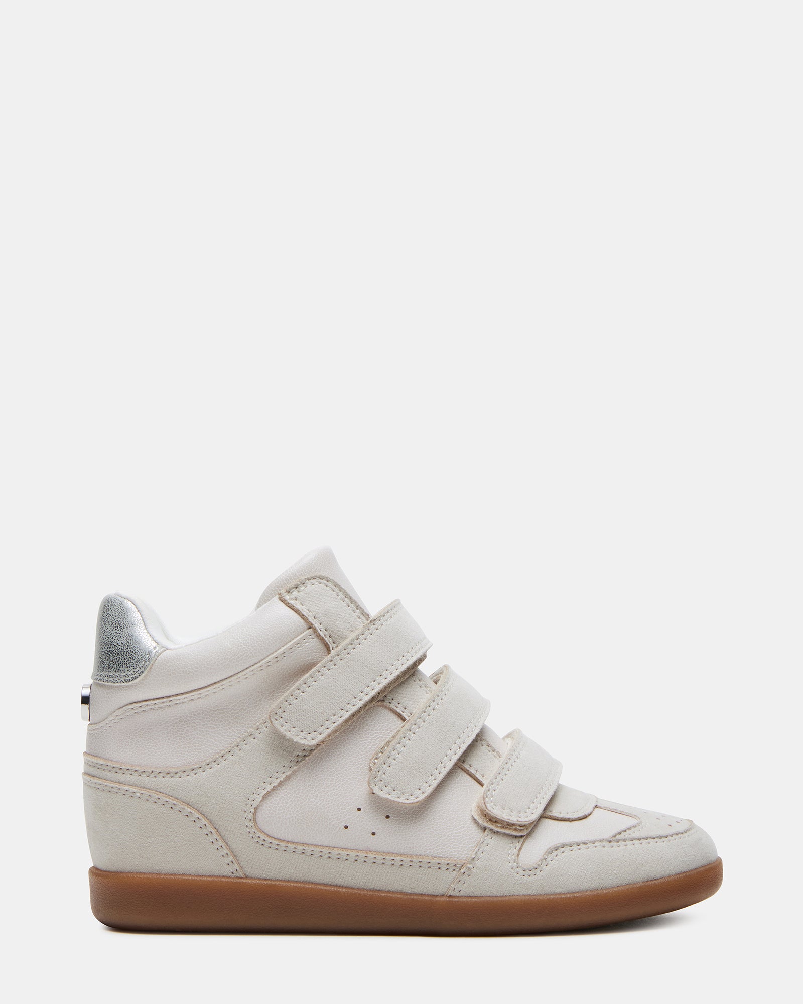 Front view of kids' high-top Velcro sneakers in white multi.
