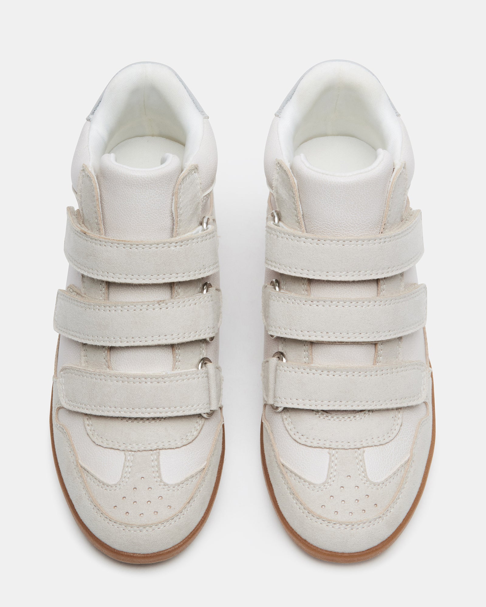 Front view of kids high-top Velcro sneakers in white multi.