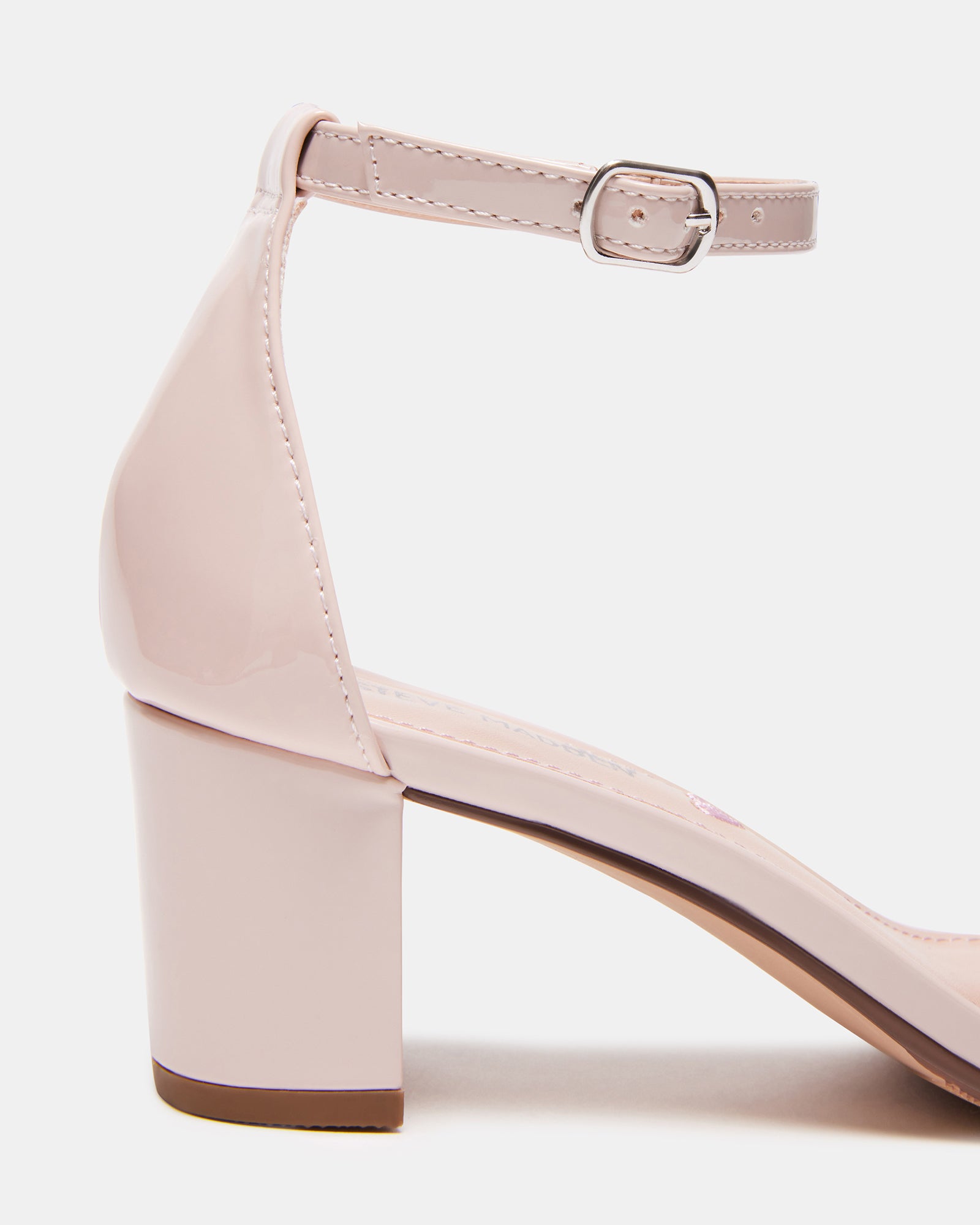 Top-down angle of Carrson blush block heel shoes sandals for kids