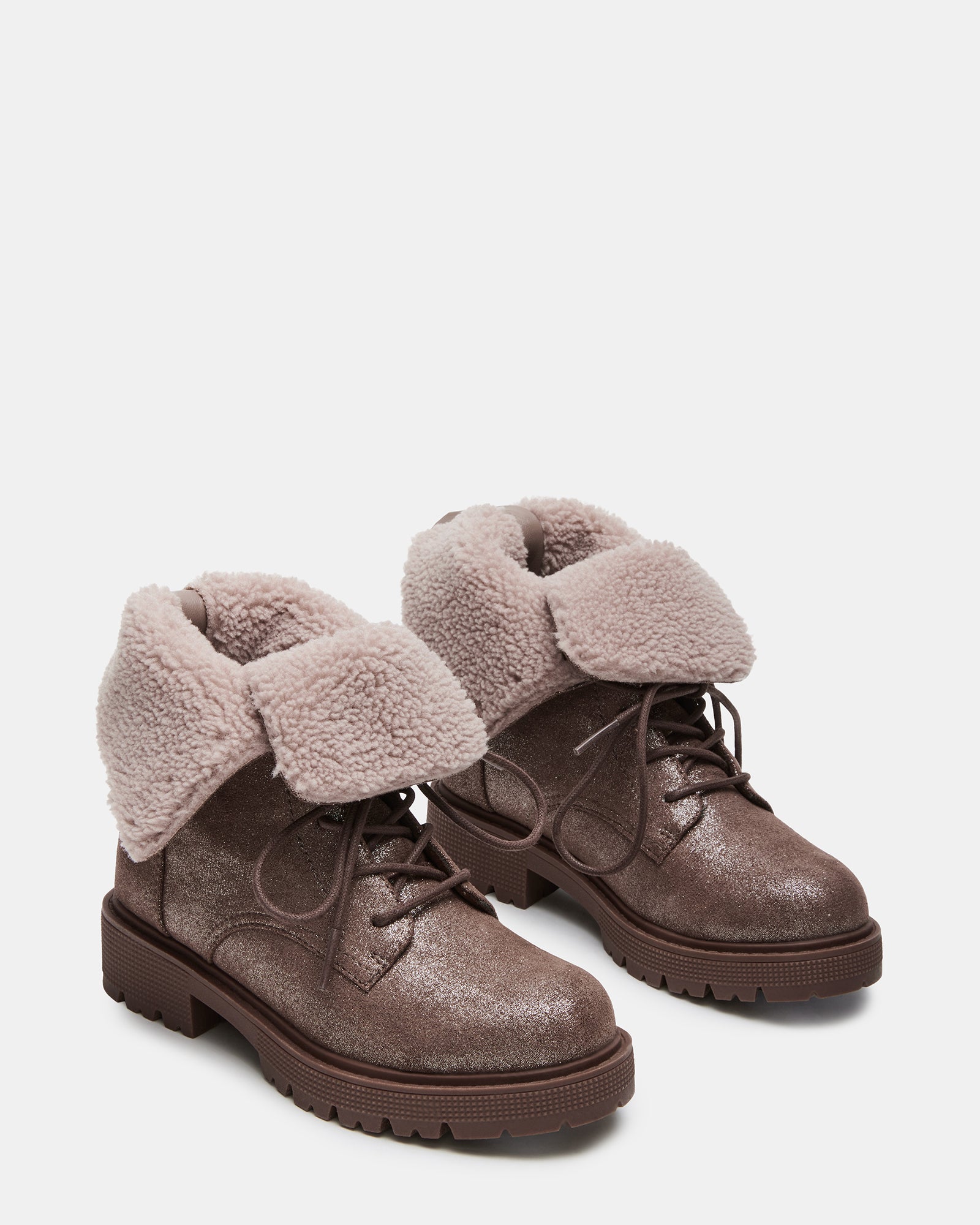Kids winter ankle boots in taupe with faux fur lining and durable sole for snowy days