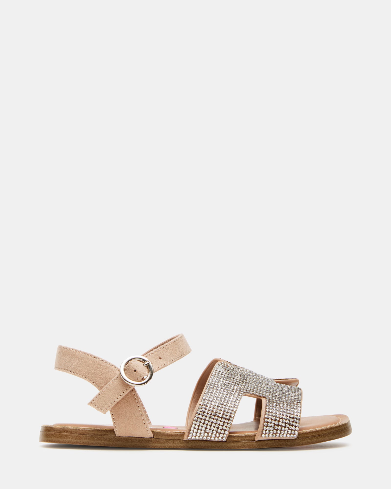 Close-up of Haydin kids sandals with rhinestones and geometric cutouts.