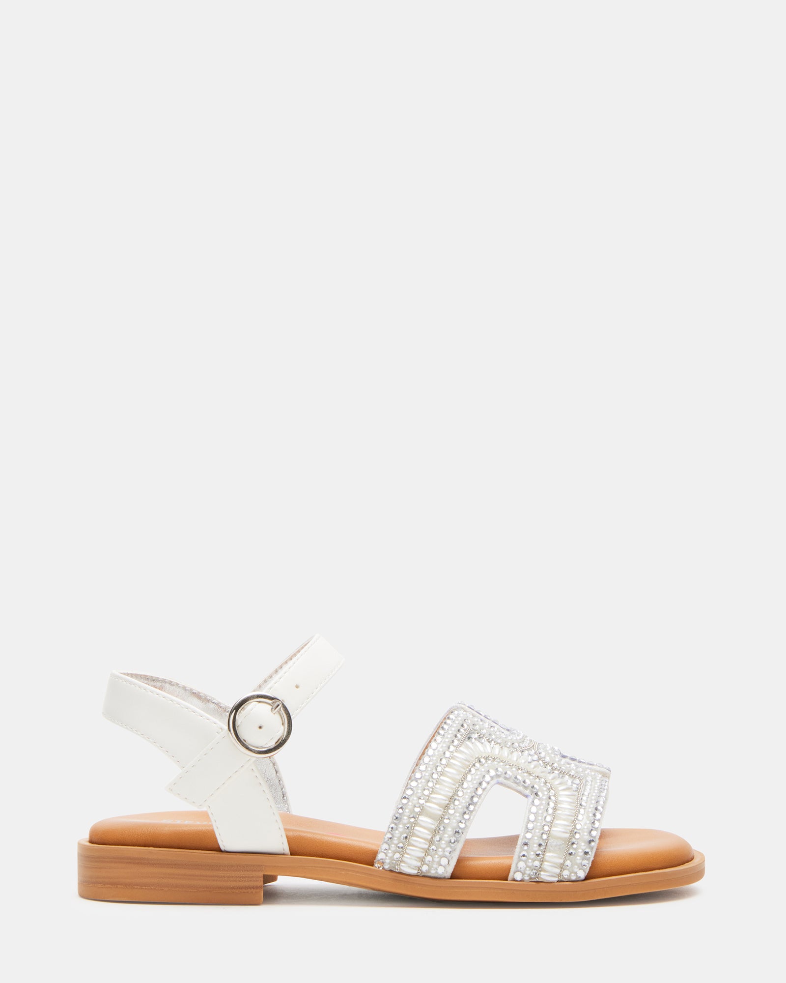 Haydlyn kids' sandals in ivory, showing rhinestone details and ankle strap