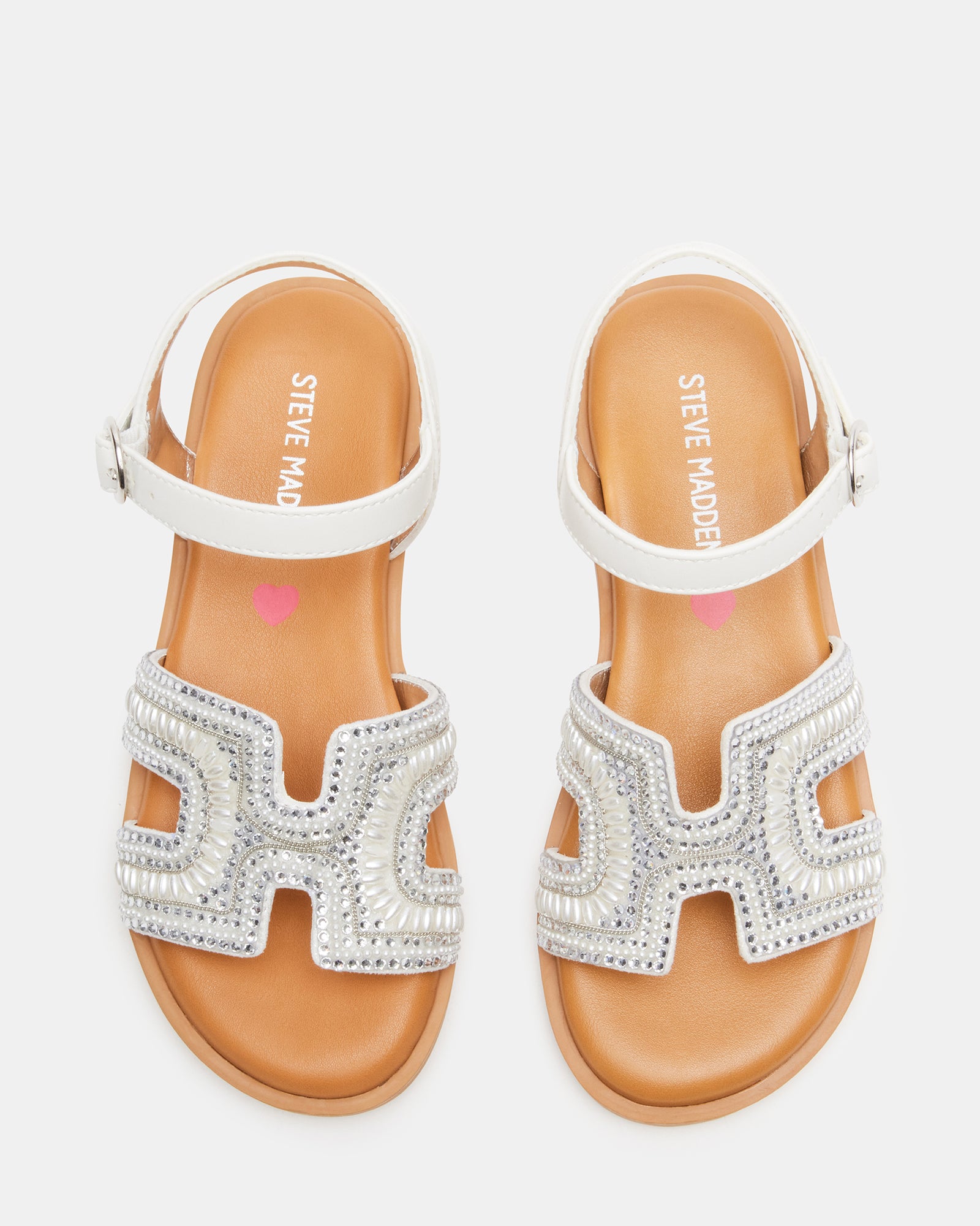 Haydlyn kids sandals in ivory, showing rhinestone details and ankle strap
