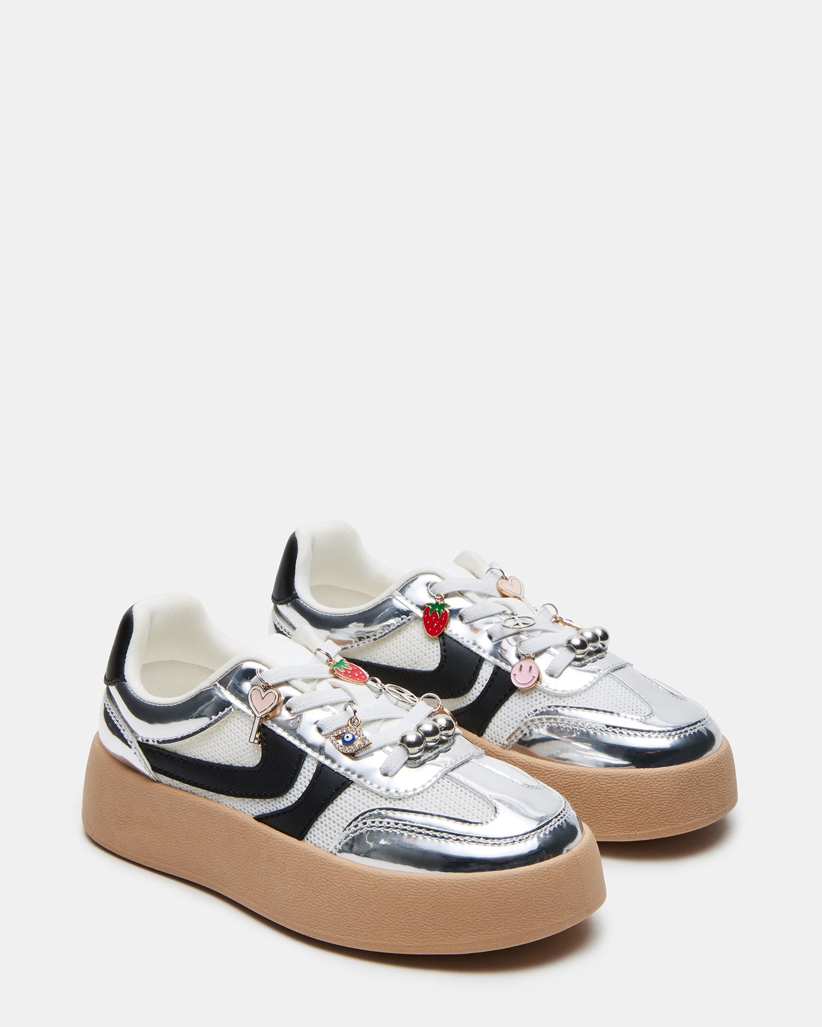 Lace-up low-top kids sneakers in stylish silver