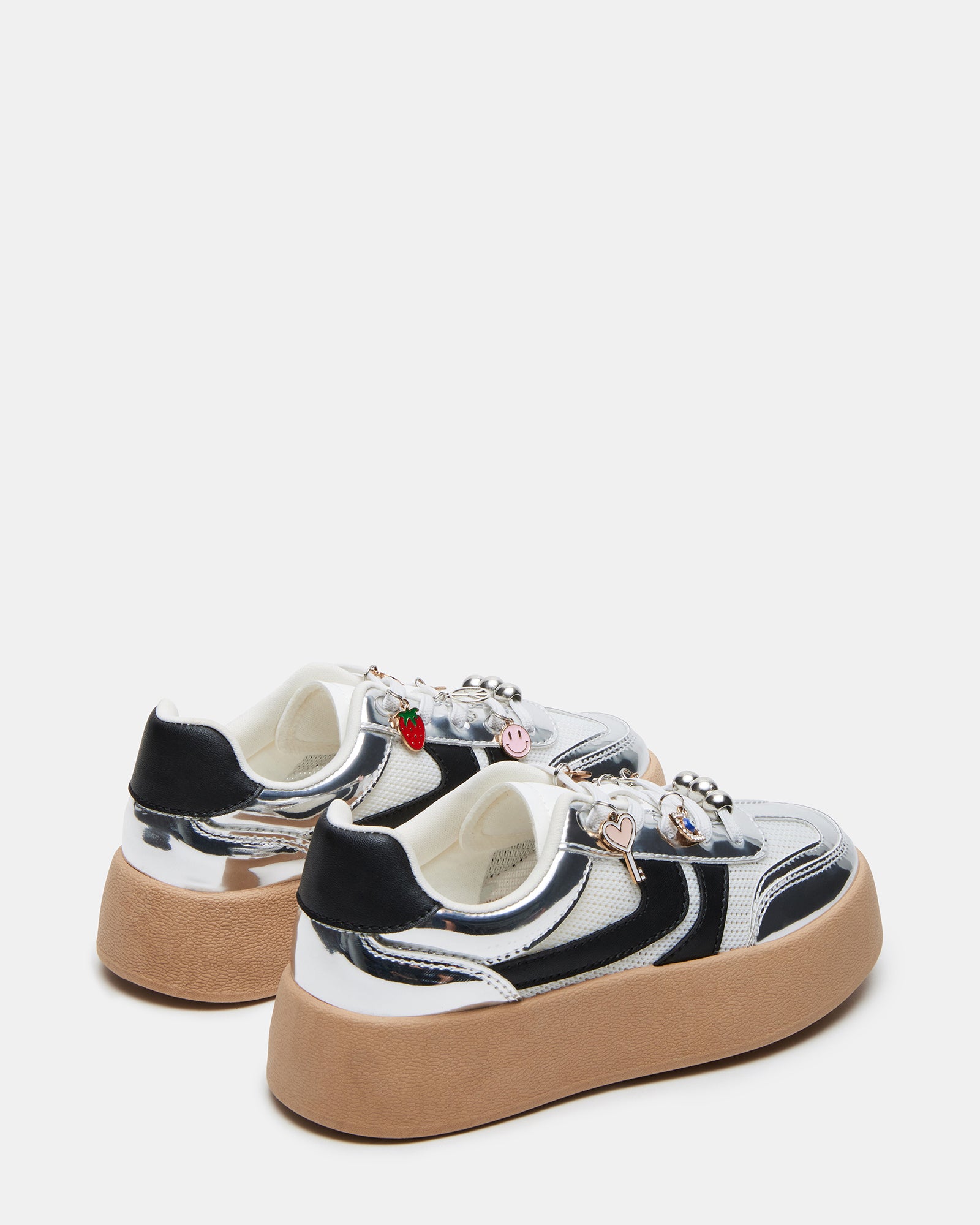 Lace-up low-top kids sneakers in stylish silver