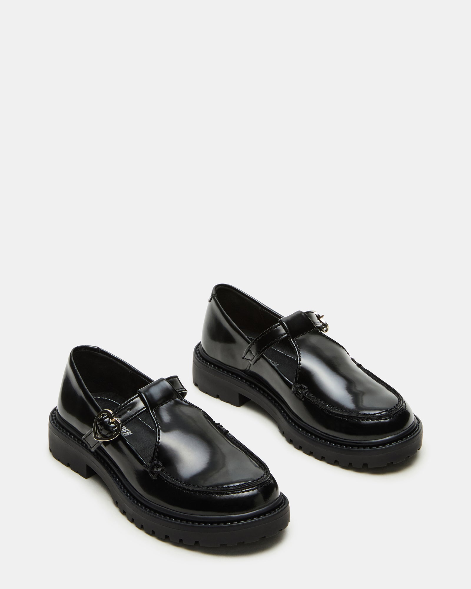 Close-up of Leona loafers T-strap and synthetic upper
