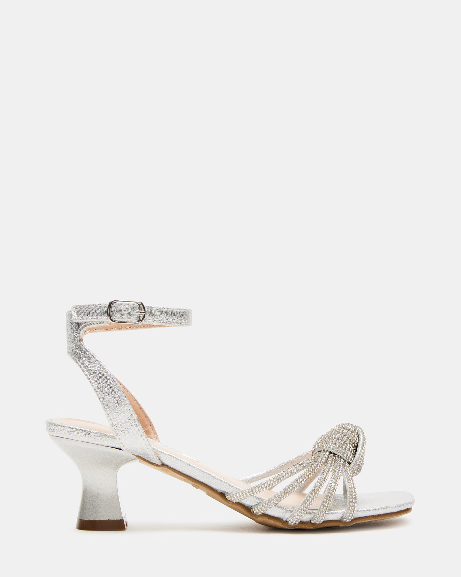 Girls' silver dress shoes with rhinestones and adjustable ankle strap