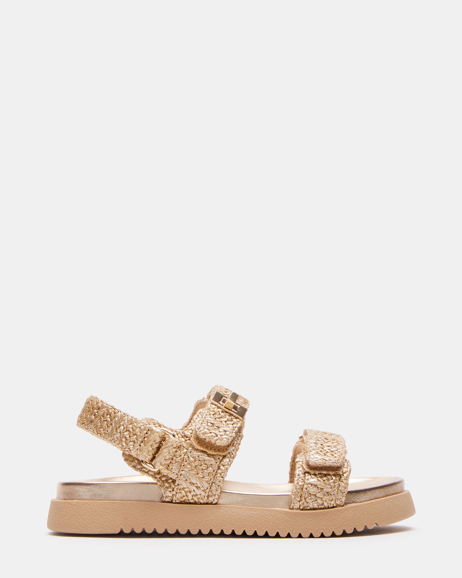 Close-up of adjustable slingback girls shoes with velcro straps